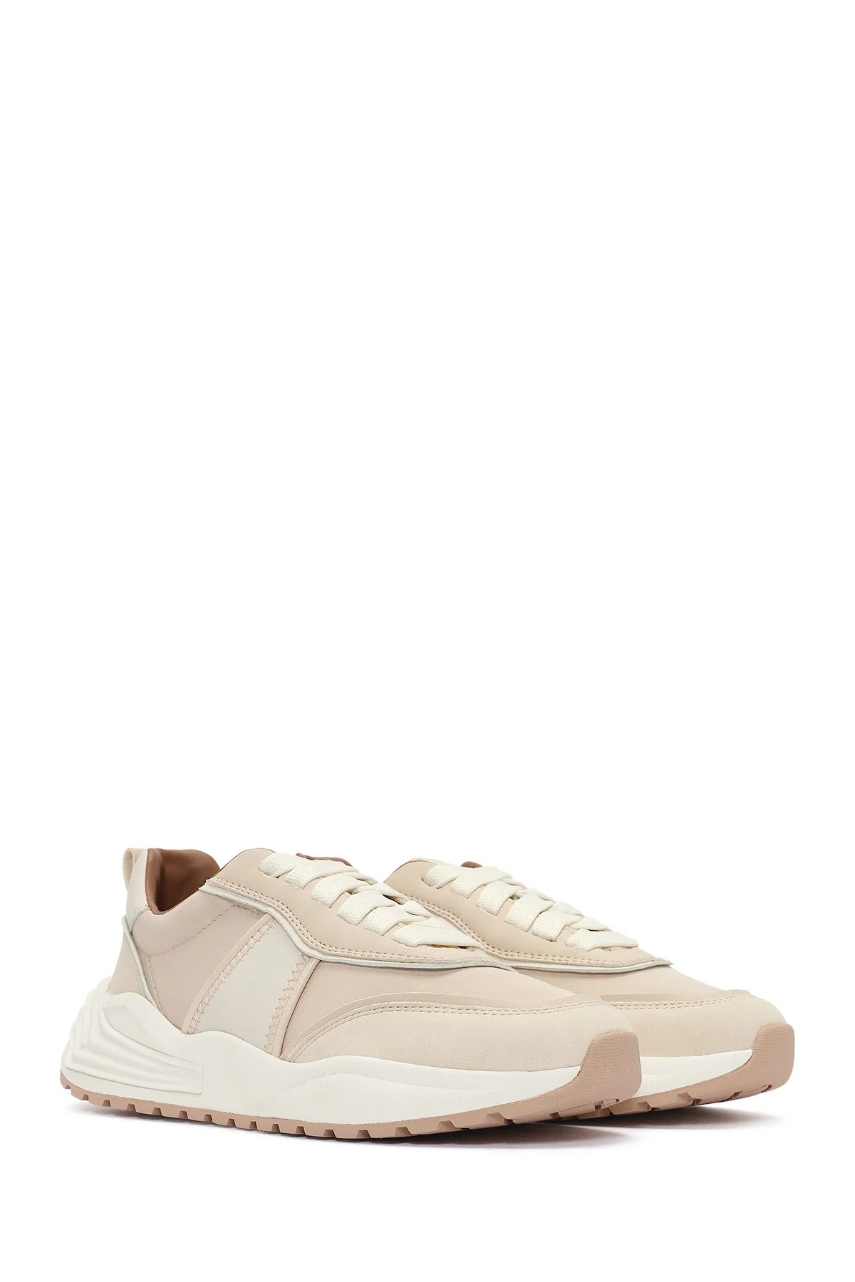 ACBC x DERİMOD Kadın Bej Kalın Tabanlı Bağcıklı Kumaş Sneaker - Image 3