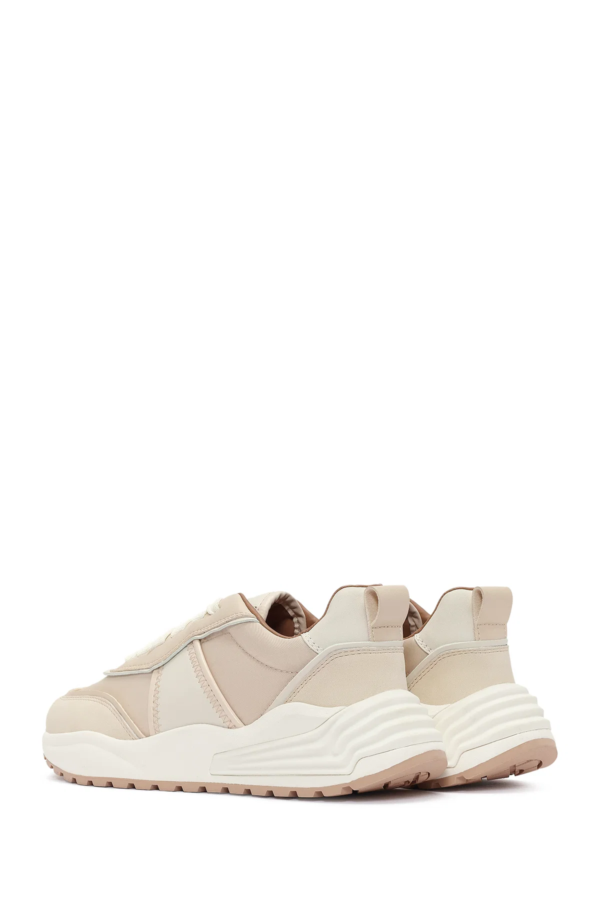 ACBC x DERİMOD Kadın Bej Kalın Tabanlı Bağcıklı Kumaş Sneaker - Image 5