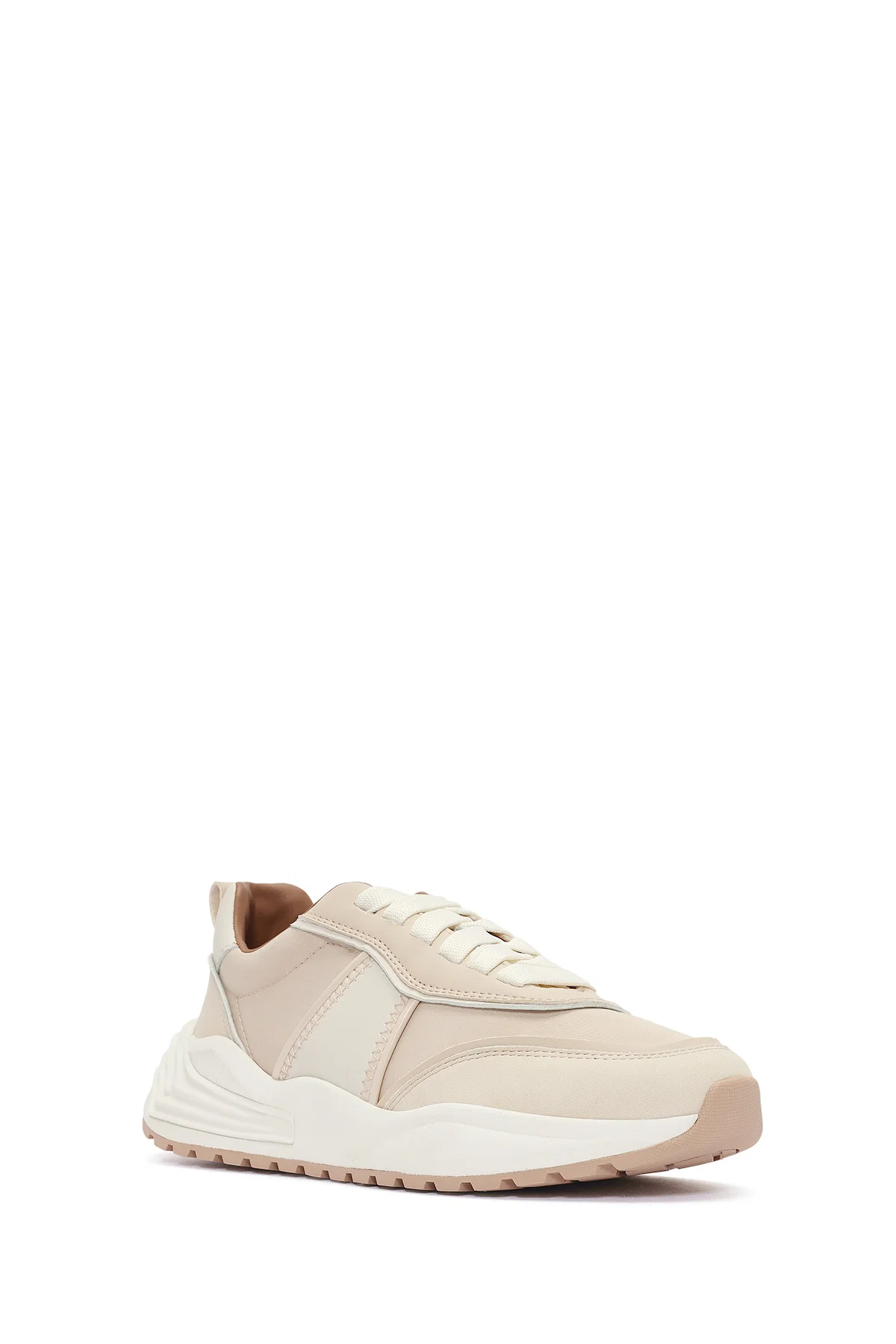 ACBC x DERİMOD Kadın Bej Kalın Tabanlı Bağcıklı Kumaş Sneaker - Image 6