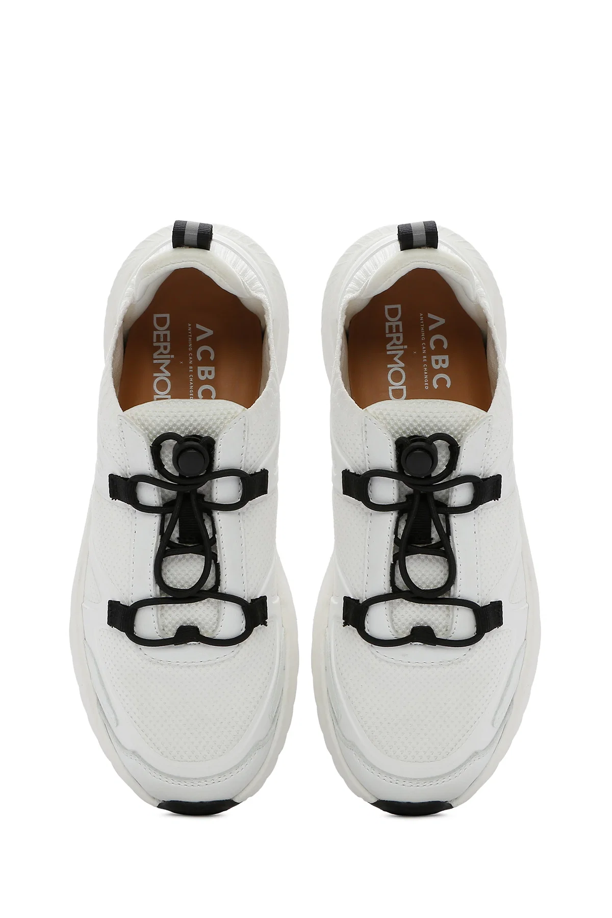 ACBC x DERİMOD Kadın Beyaz Bağcıklı Kalın Tabanlı Kumaş Sneaker - Image 7