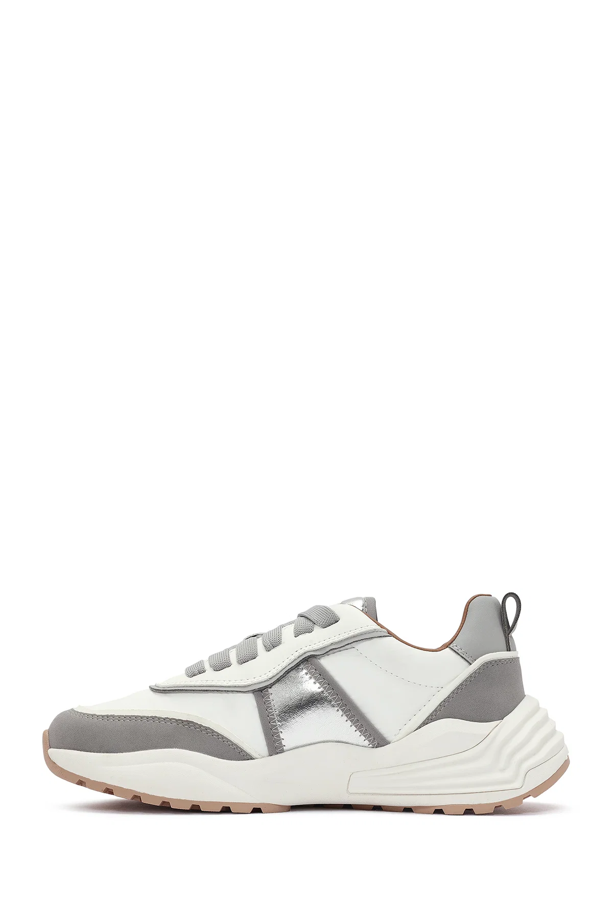 ACBC x DERİMOD Kadın Gri Kalın Tabanlı Bağcıklı Kumaş Sneaker - Image 2