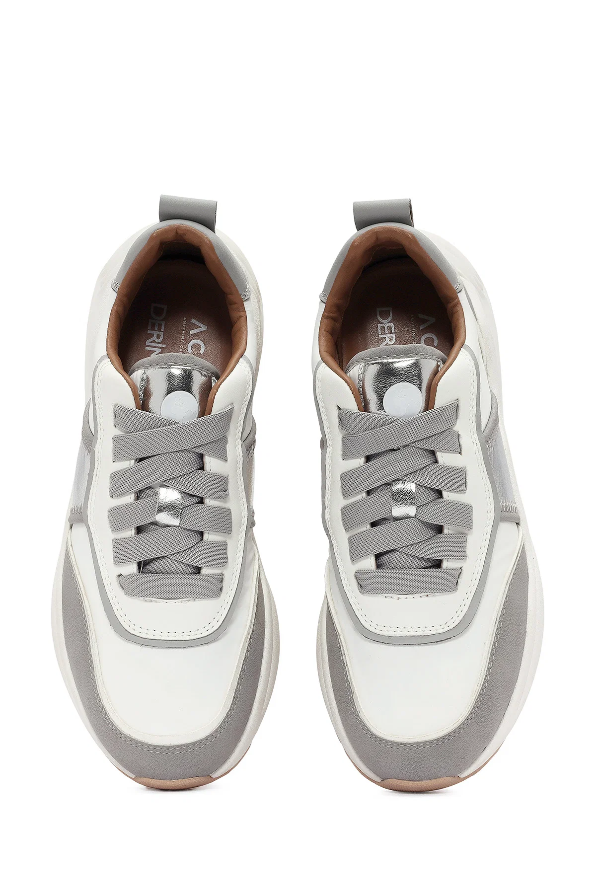 ACBC x DERİMOD Kadın Gri Kalın Tabanlı Bağcıklı Kumaş Sneaker - Image 7