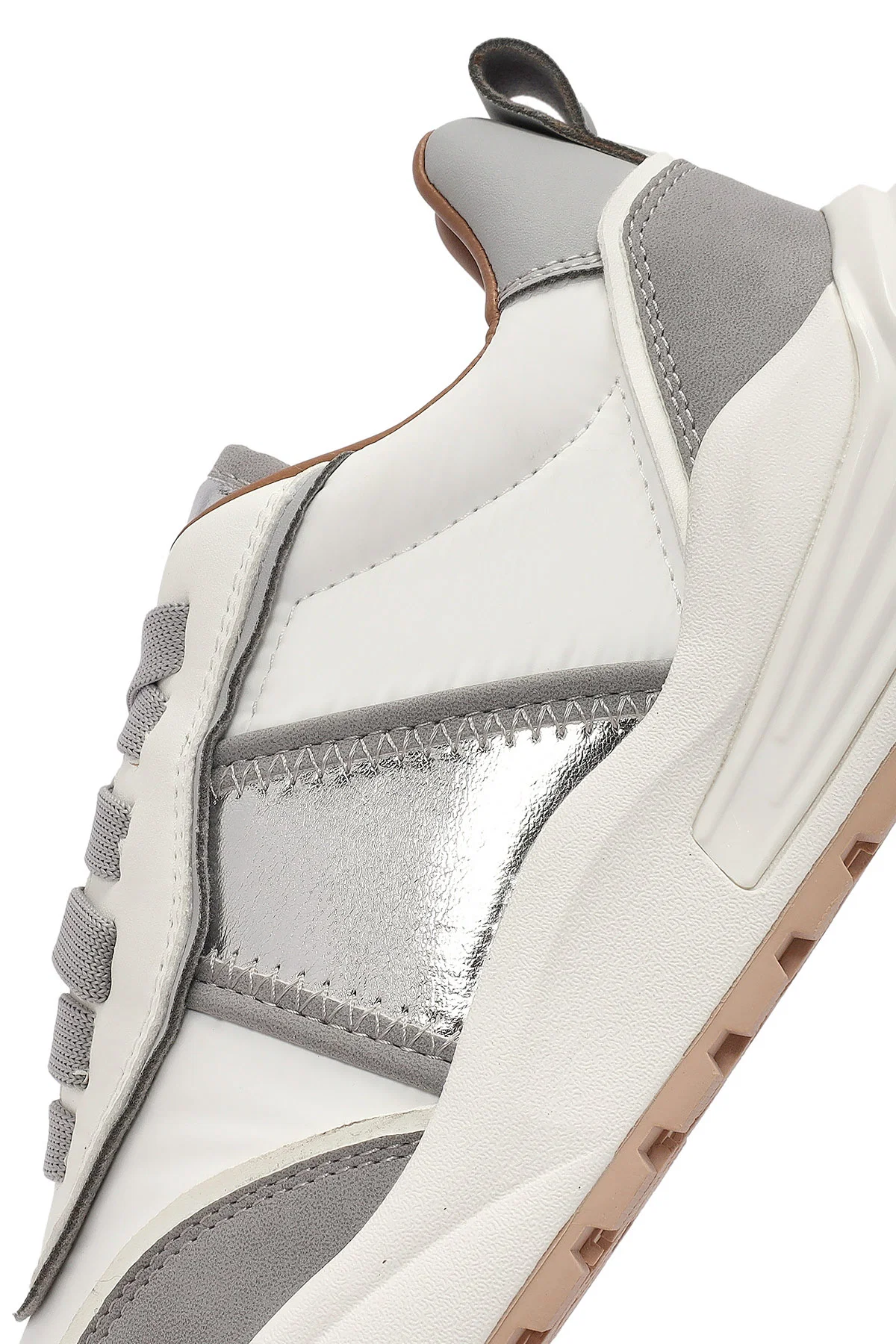 ACBC x DERİMOD Kadın Gri Kalın Tabanlı Bağcıklı Kumaş Sneaker - Image 8
