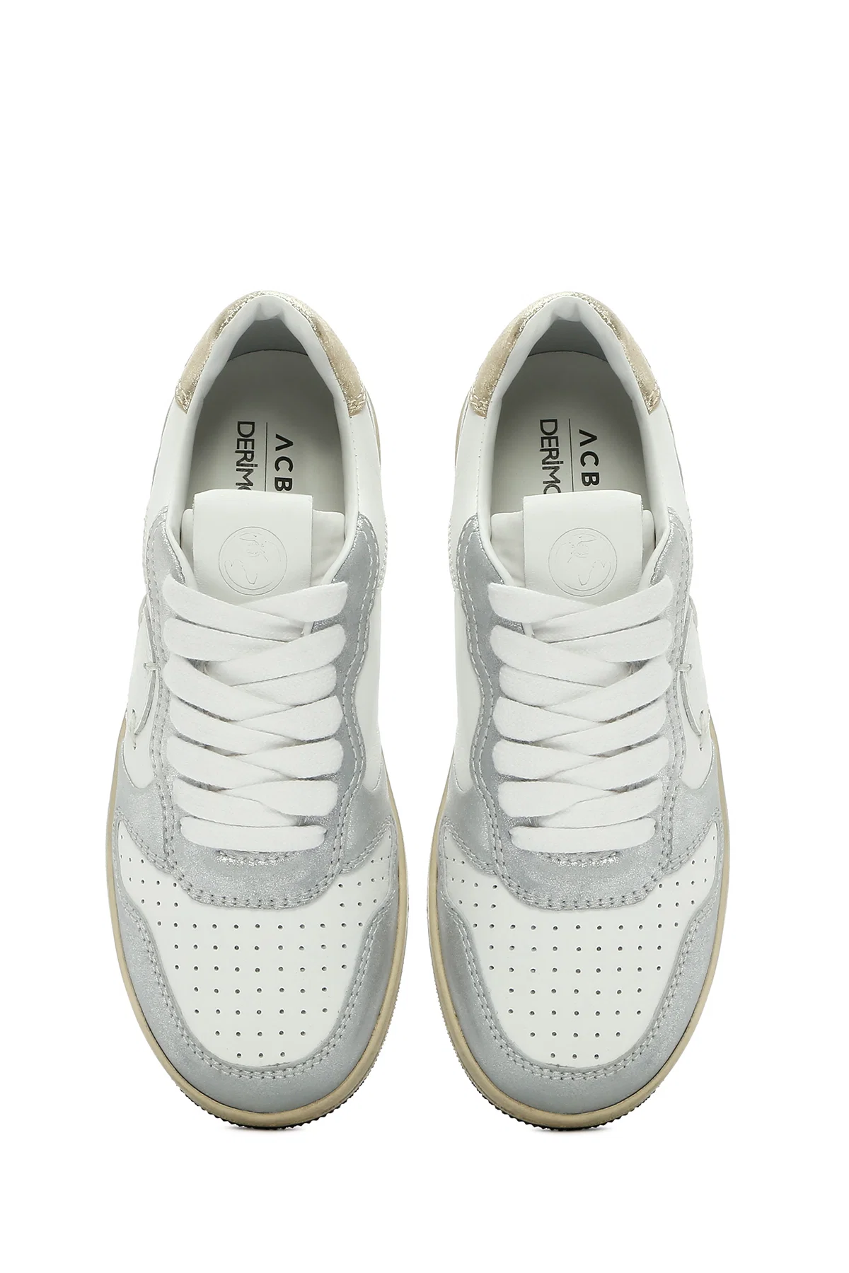 ACBC x DERİMOD Kadın Gümüş Bağcıklı Simli Deri Sneaker - Image 7