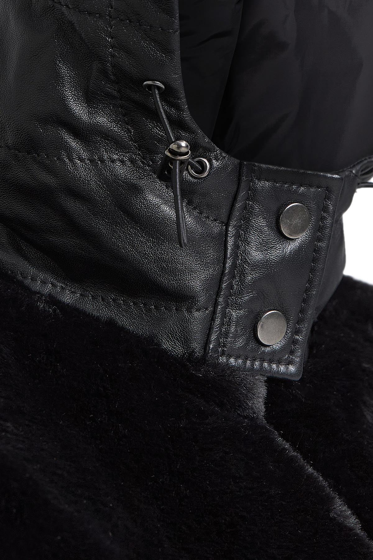 Alabama Kadın Siyah Kapüşonlu Teddy Mont - Image 6
