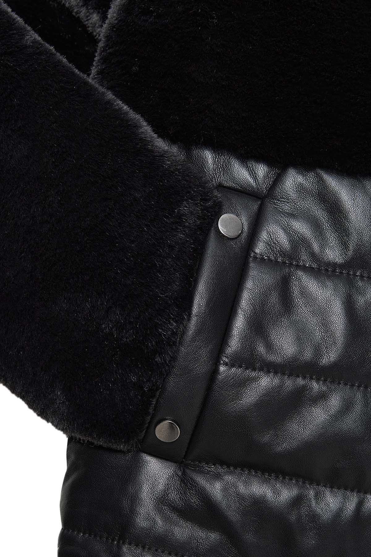 Alabama Kadın Siyah Kapüşonlu Teddy Mont - Image 7