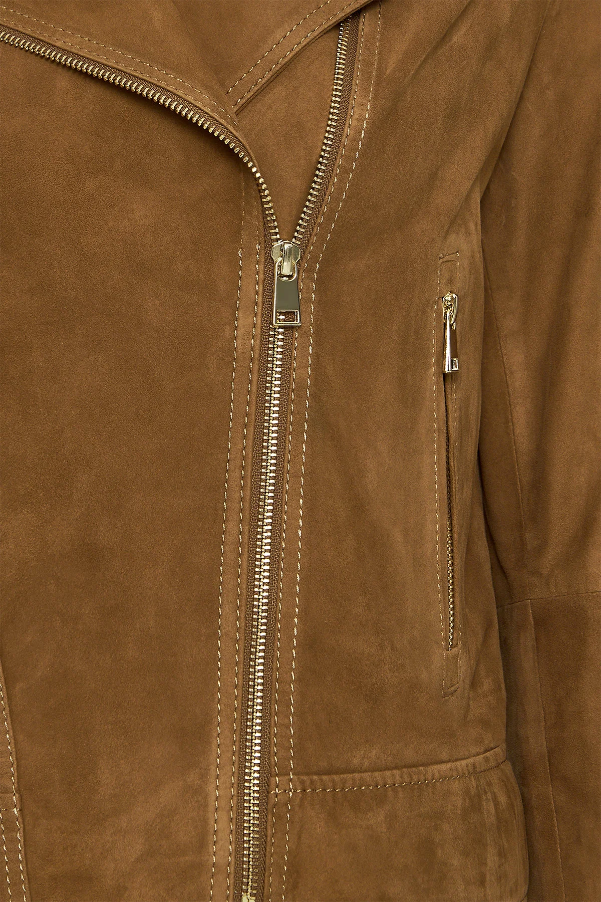 Alba Kadın Camel Biker Süet Deri Ceket - Image 4