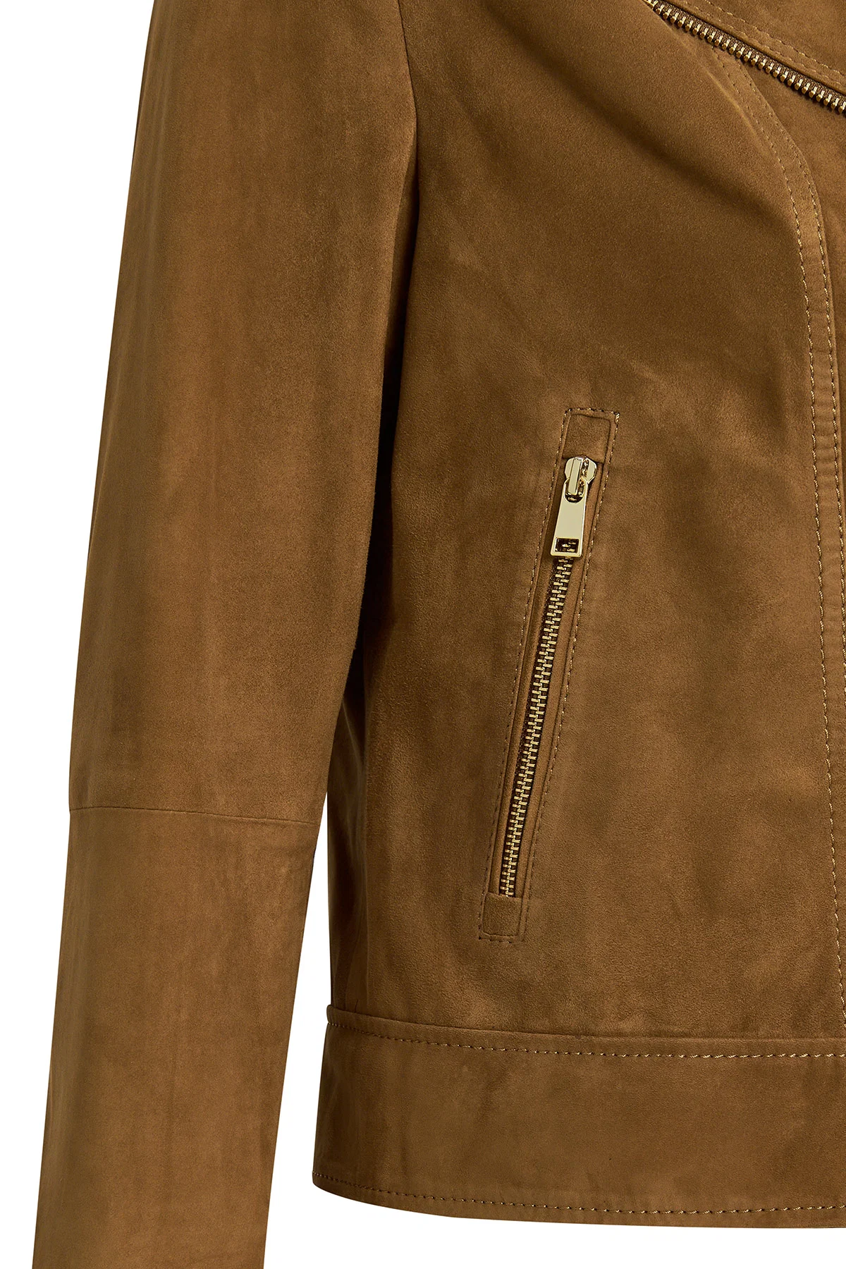 Alba Kadın Camel Biker Süet Deri Ceket - Image 5