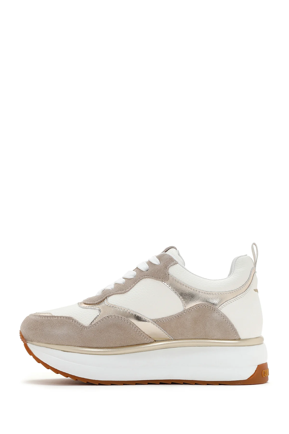 Alberto Guardiani Kadın Bej Altın Louise Kalın Tabanlı Deri Sneaker - Image 2