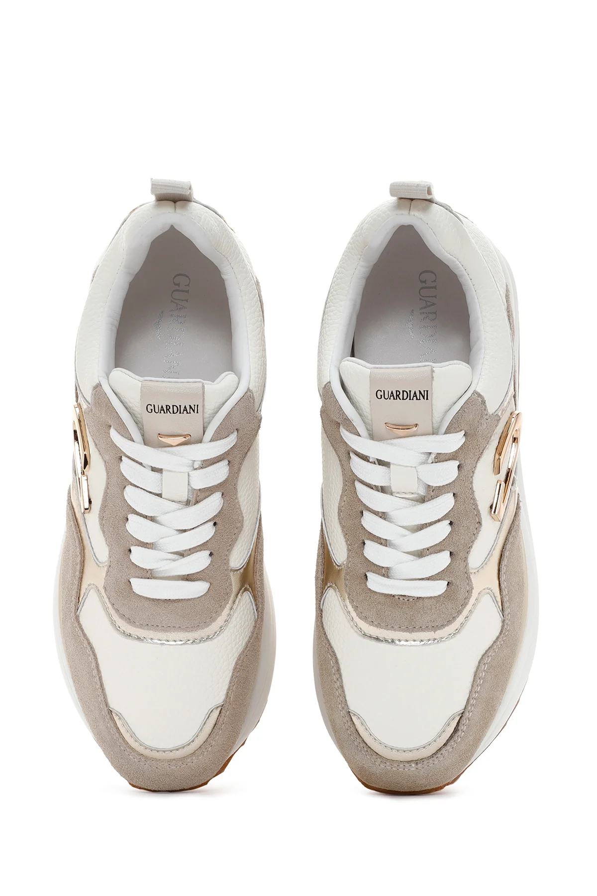 Alberto Guardiani Kadın Bej Altın Louise Kalın Tabanlı Deri Sneaker - Image 6