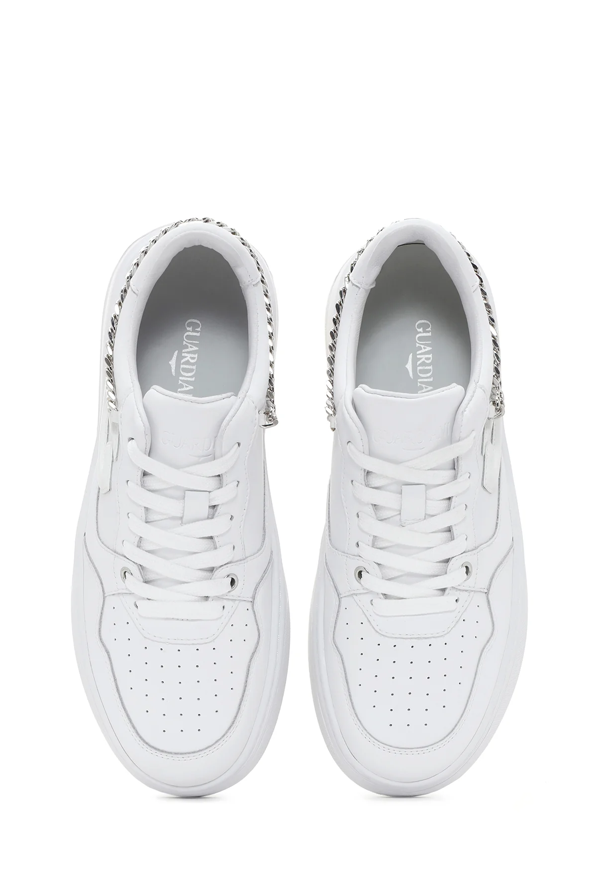 Alberto Guardiani Kadın Beyaz Zincirli Deri Sneaker - Image 6