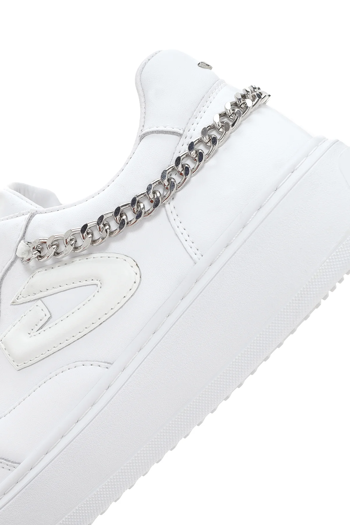 Alberto Guardiani Kadın Beyaz Zincirli Deri Sneaker - Image 7