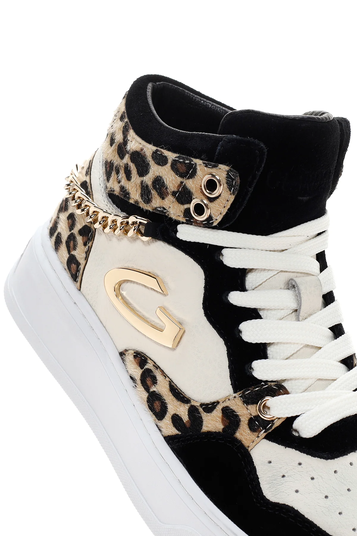 Alberto Guardiani Kadın Siyah Beyaz Leopar Deri Kalın Tabanlı Bilekli Sneaker - Image 11