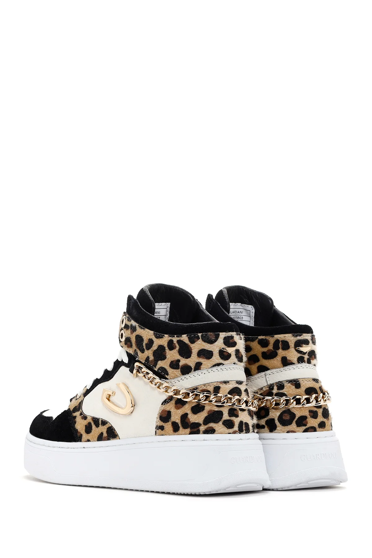Alberto Guardiani Kadın Siyah Beyaz Leopar Deri Kalın Tabanlı Bilekli Sneaker - Image 6