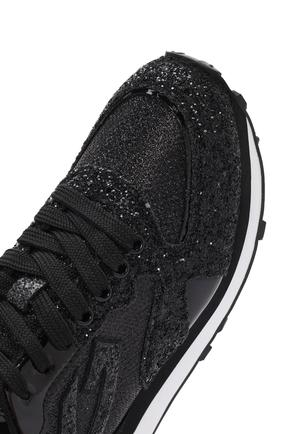 Alberto Guardiani Kadın Siyah Wen Kalın Tabanlı Bağcıklı Simli Deri Sneaker - Image 11