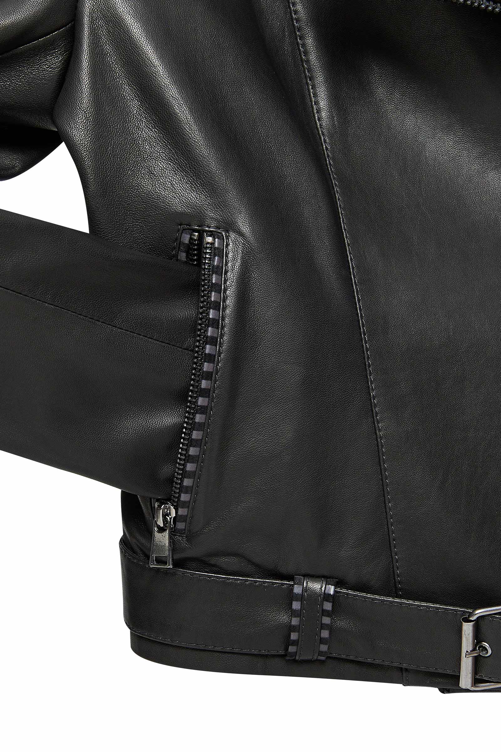 Angel-X Kadın Siyah Biker Deri Ceket - Image 7