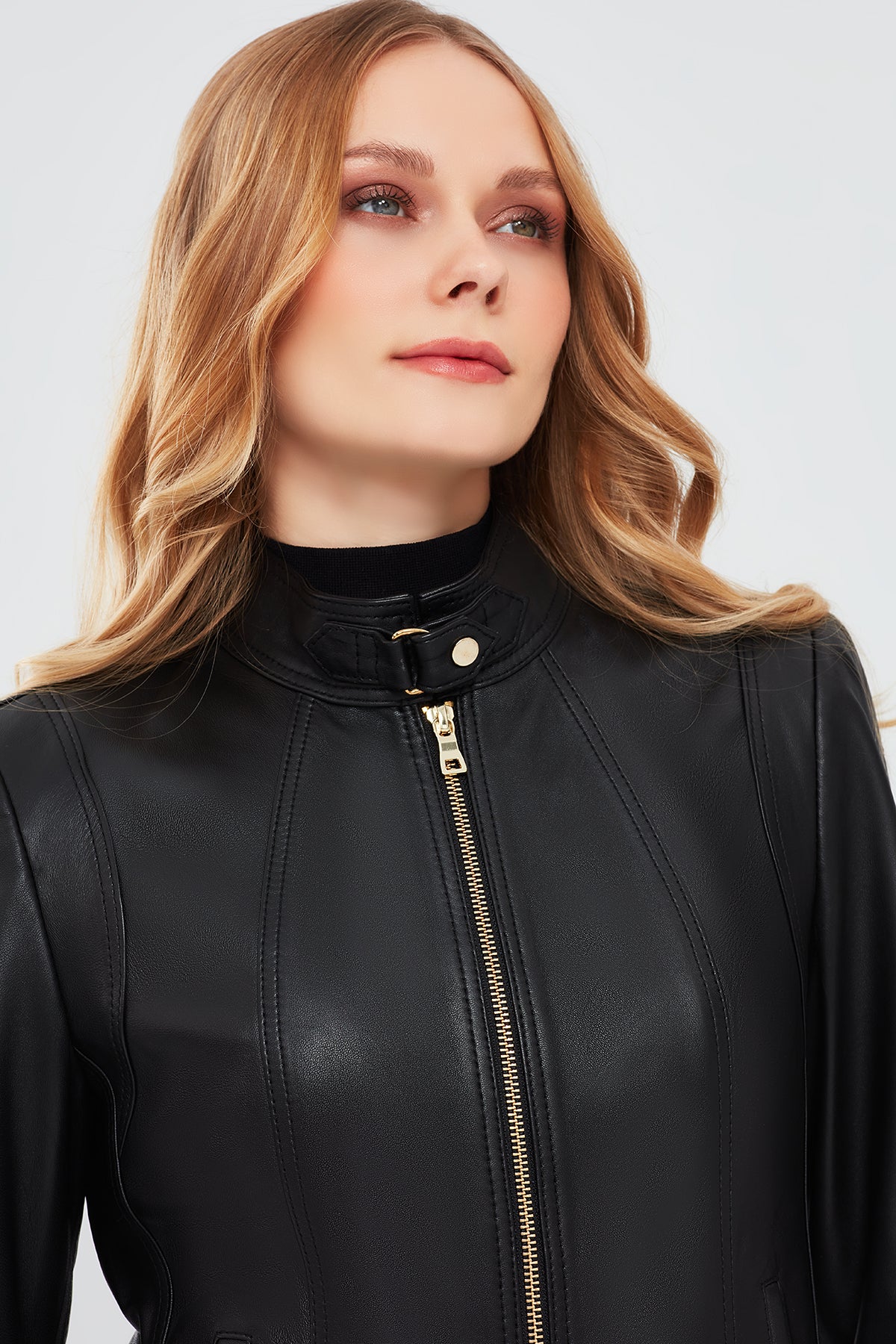 Angie Kadın Siyah Kısa Deri Ceket - Image 5
