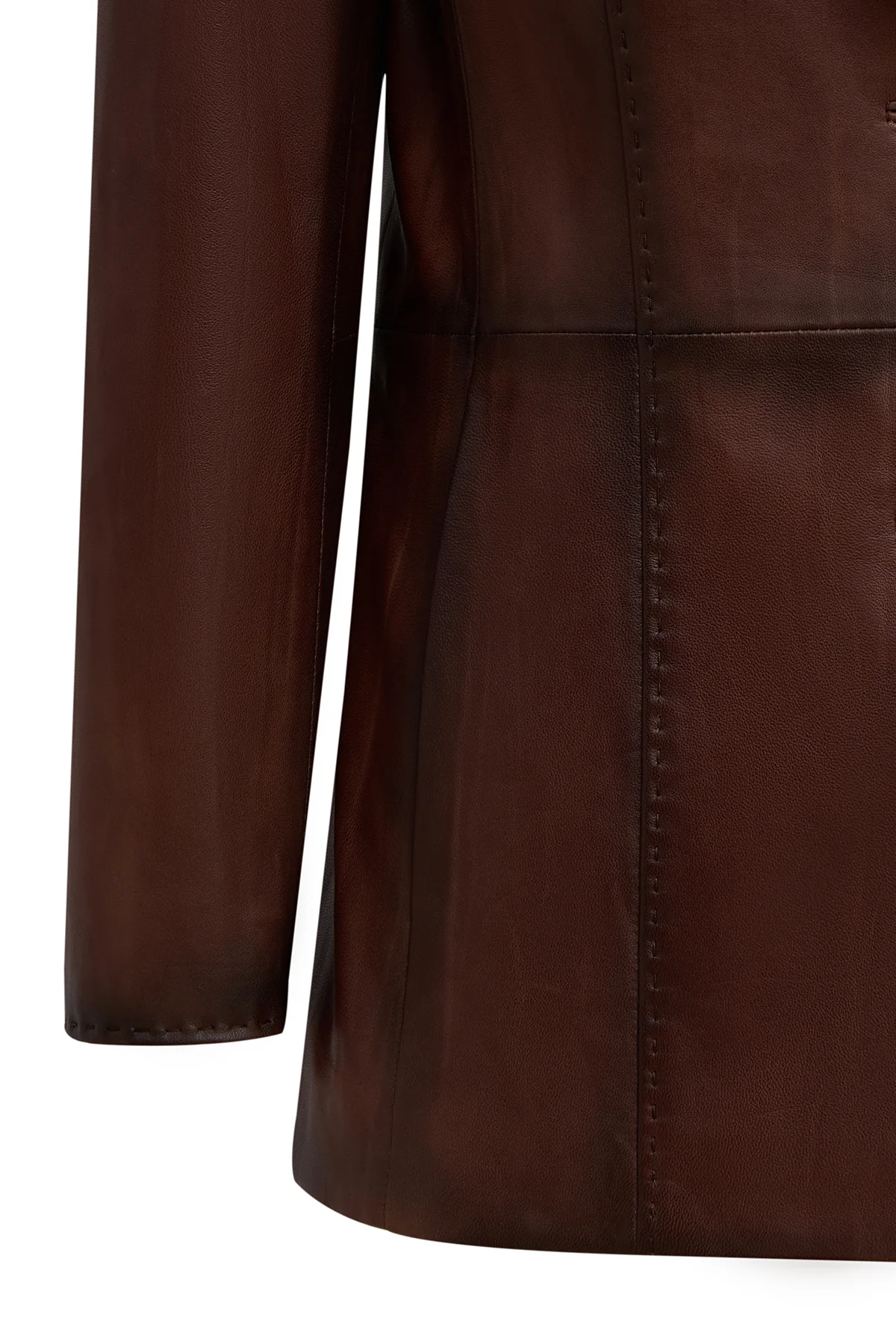 Barbara Kadın Kahverengi Blazer Deri Ceket - Image 6