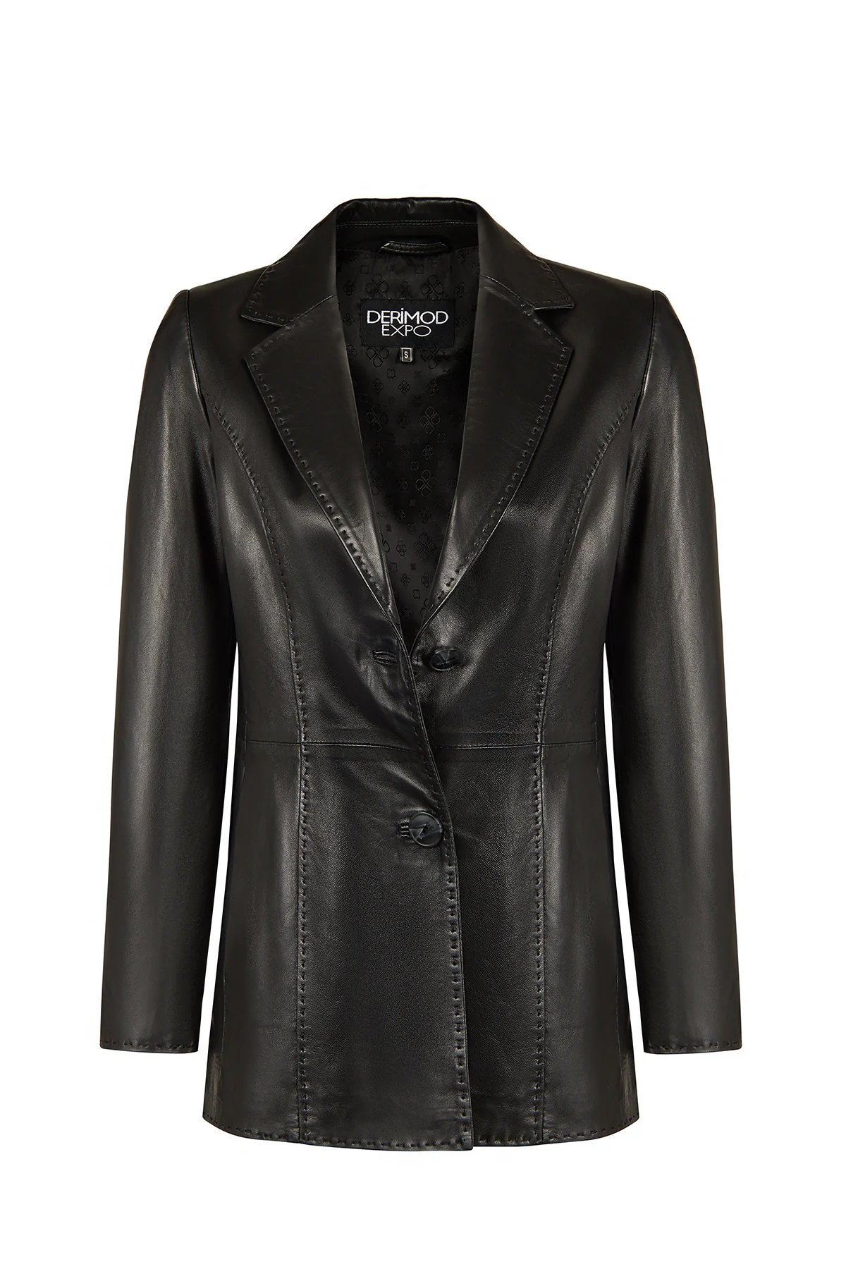 Barbara Kadın Siyah Blazer Deri Ceket - Image 2