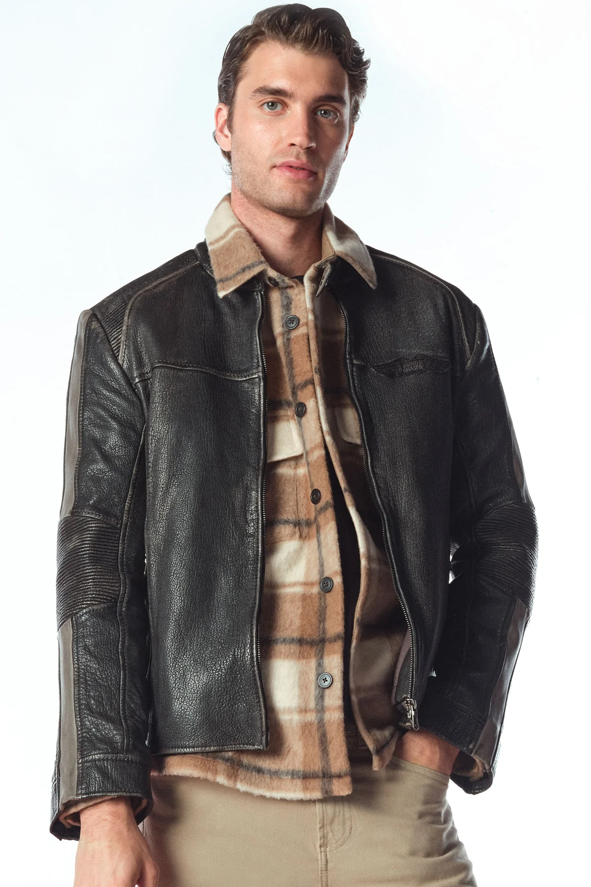 Barry Erkek Gri Hakim Yaka Slim-Fit Deri Mont - Image 4