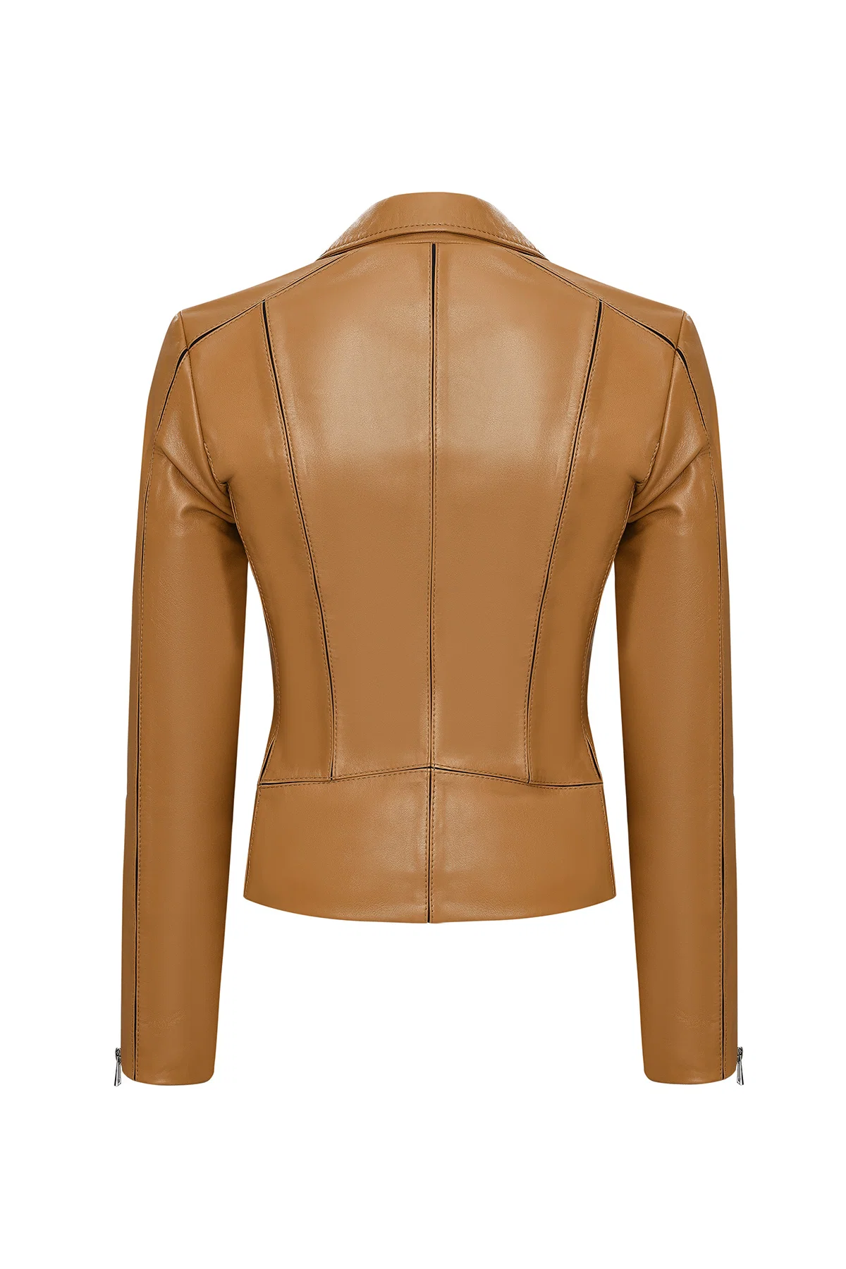 Bella Kadın Camel Biker Kısa Deri Ceket - Image 2