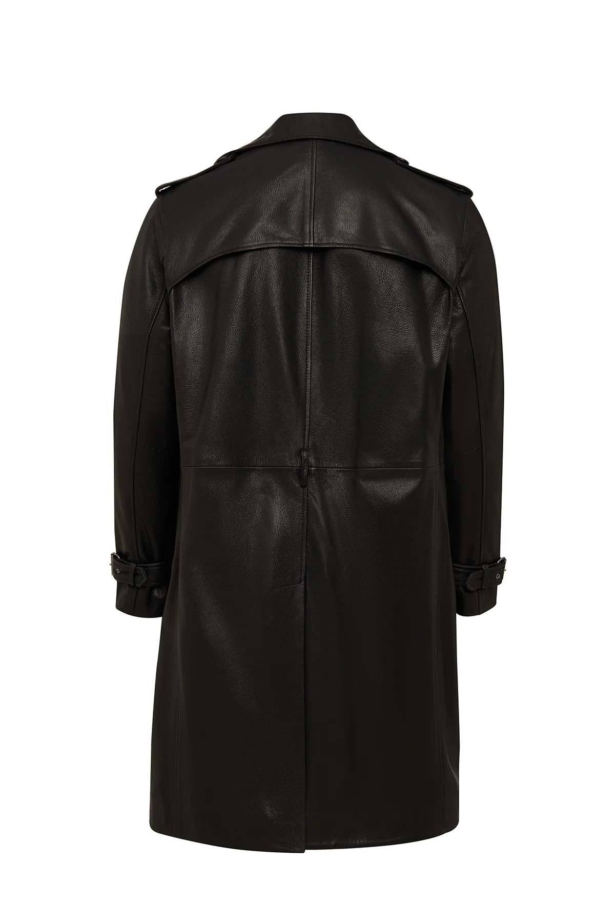 Bellingham Erkek Siyah Oversize Deri Trençkot - Image 4