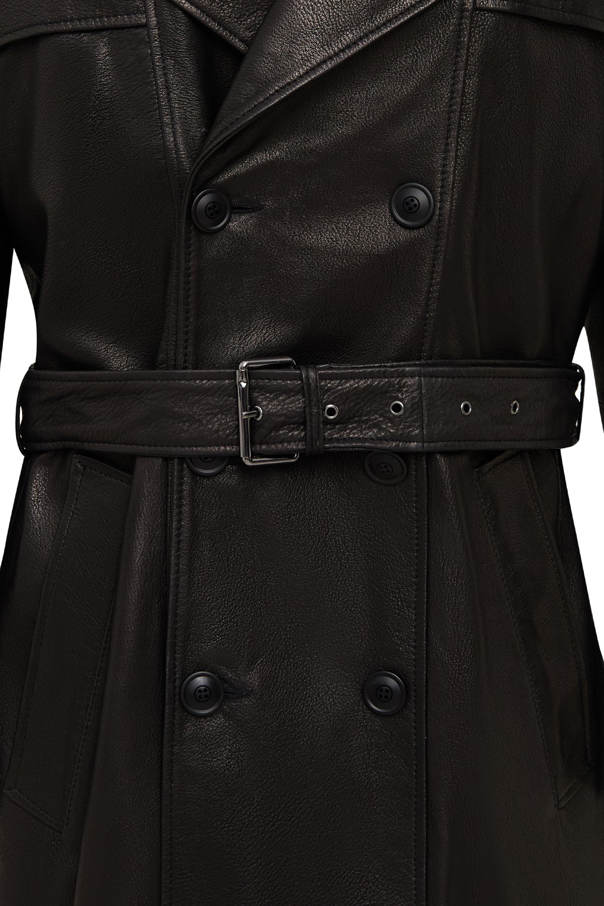 Bellingham Erkek Siyah Oversize Deri Trençkot - Image 7