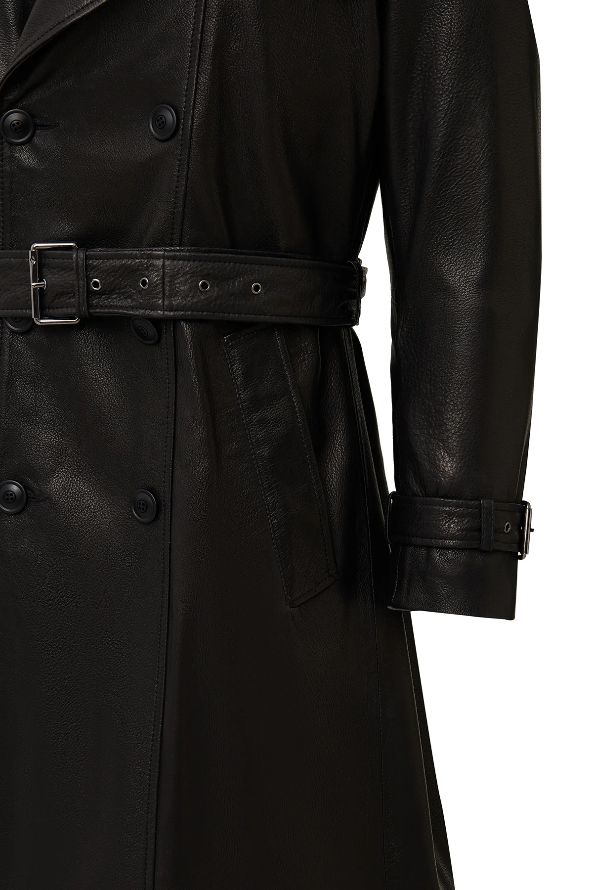 Bellingham Erkek Siyah Oversize Deri Trençkot - Image 9