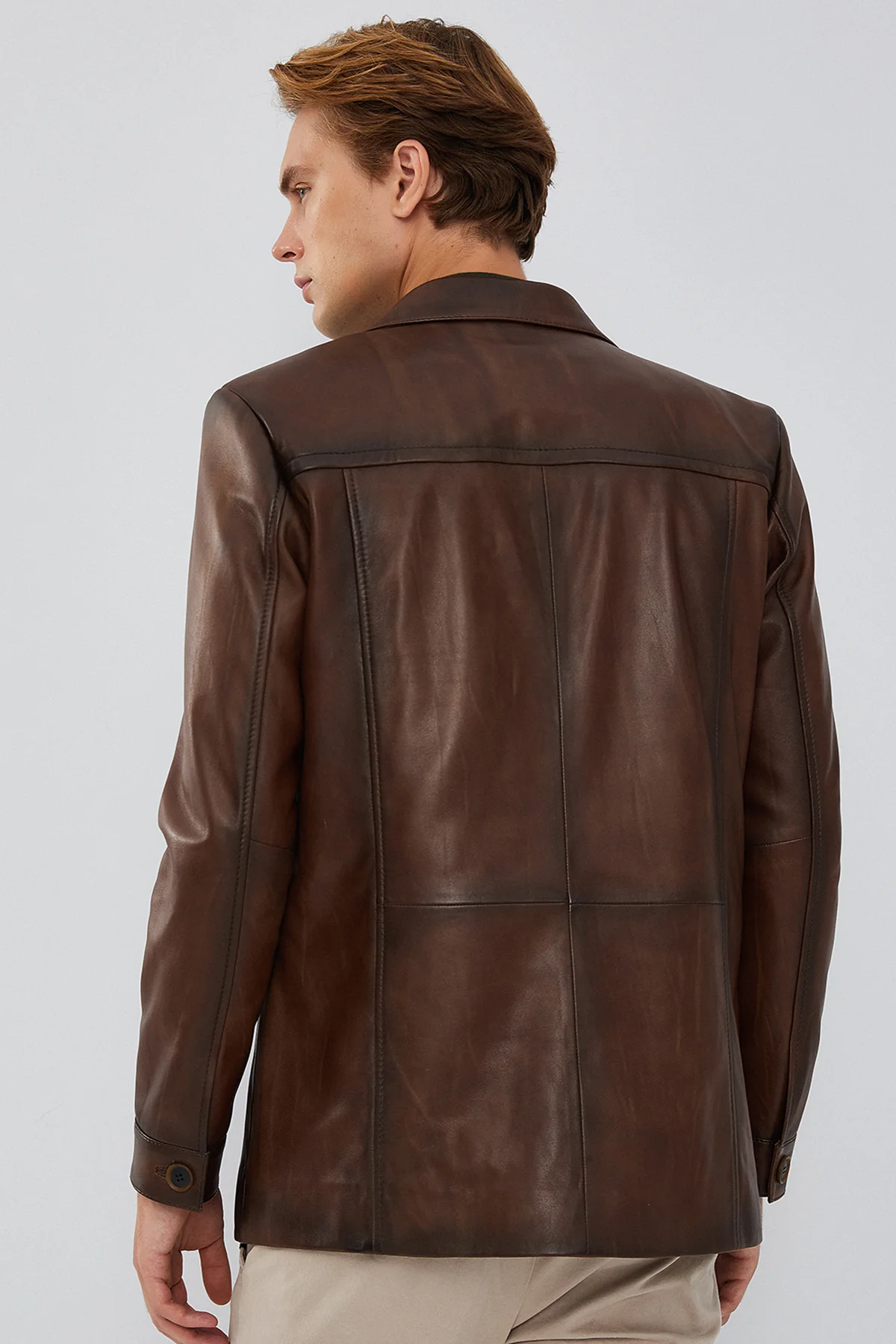 Bernard Erkek Kahverengi Blazer Deri Ceket - Image 6