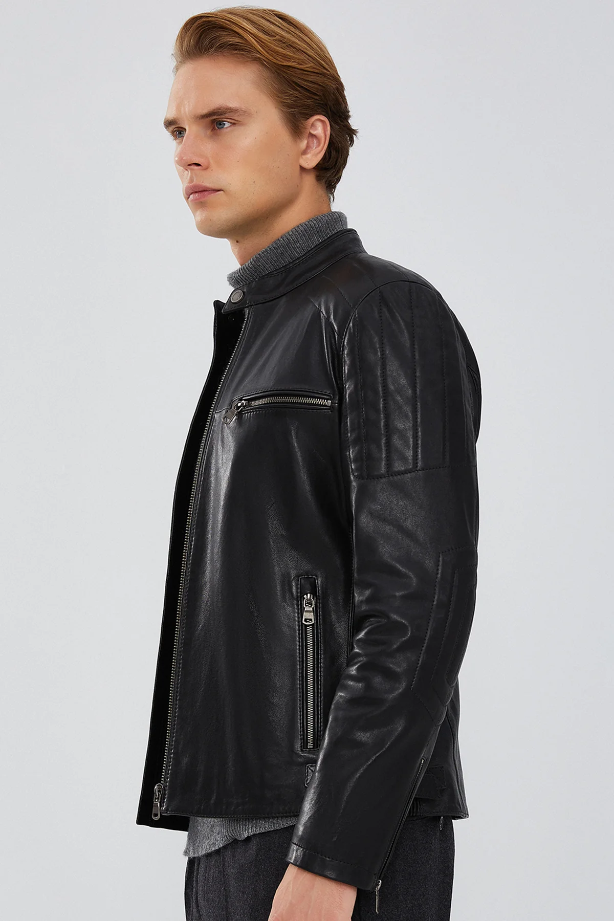Braun Erkek Siyah Slim-Fit Deri Mont - Image 2