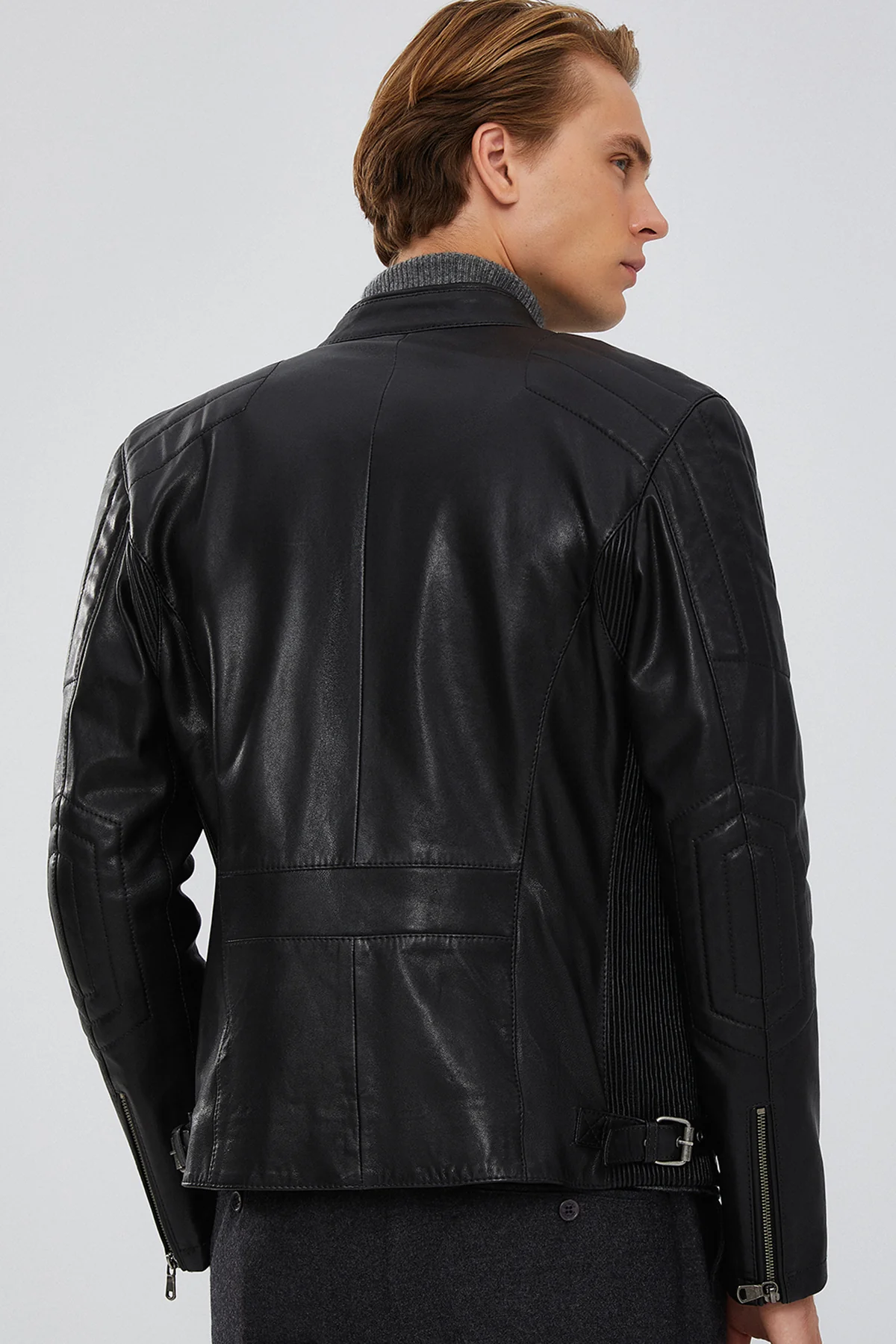 Braun Erkek Siyah Slim-Fit Deri Mont - Image 5