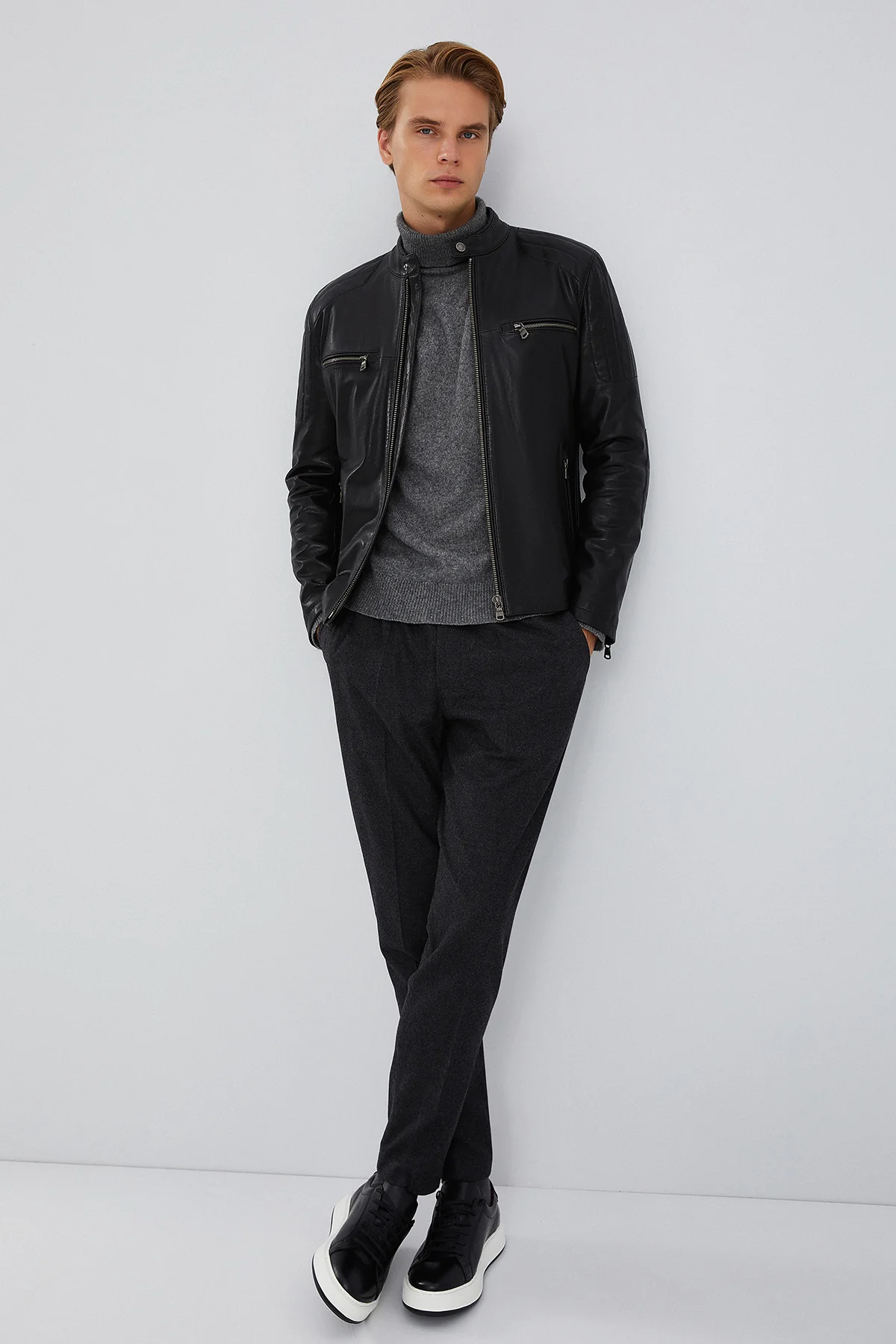 Braun Erkek Siyah Slim-Fit Deri Mont - Image 7