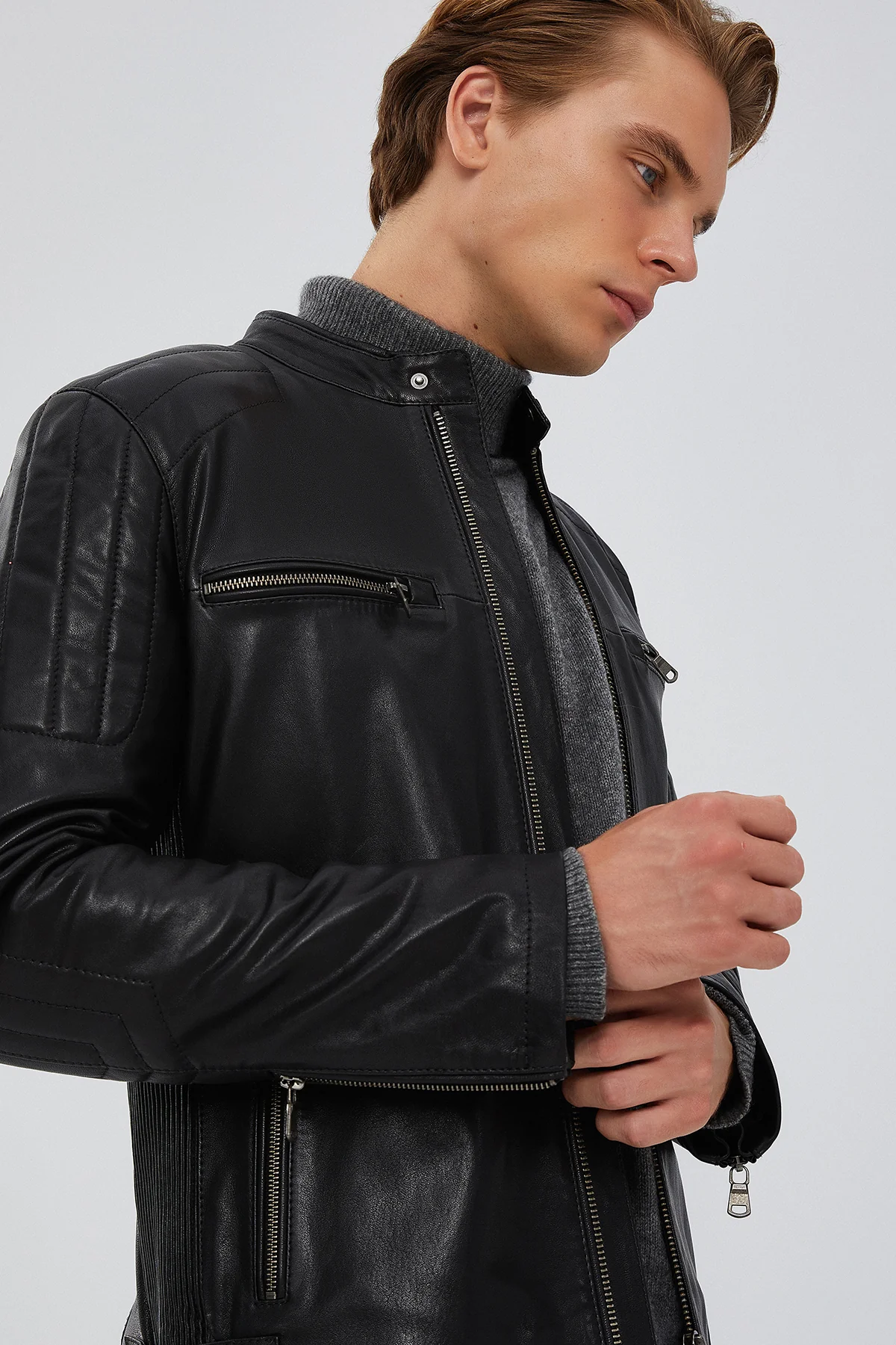 Braun Erkek Siyah Slim-Fit Deri Mont - Image 8