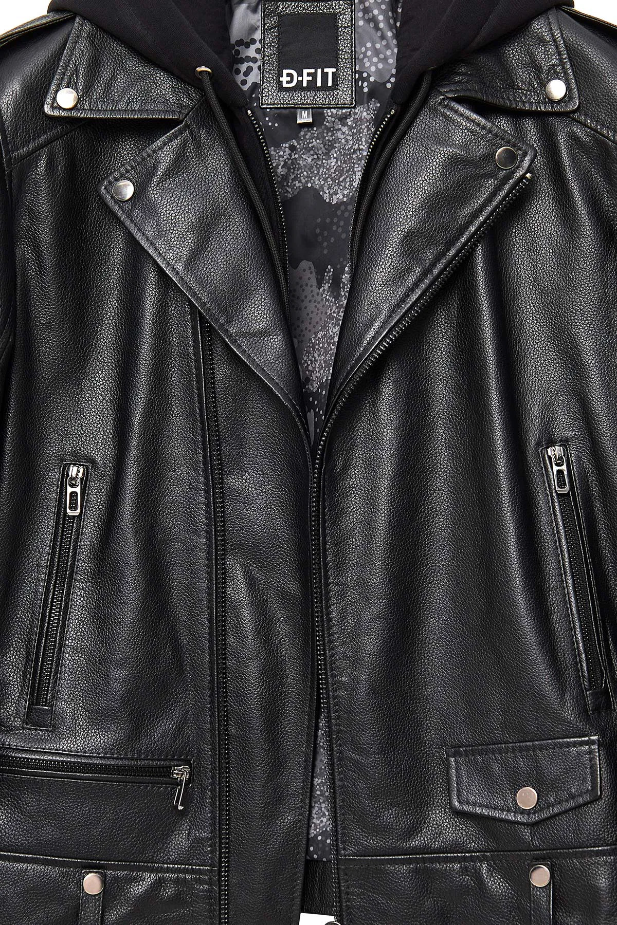 Butler Erkek Siyah Kapüşonlu Biker Deri Ceket - Image 6