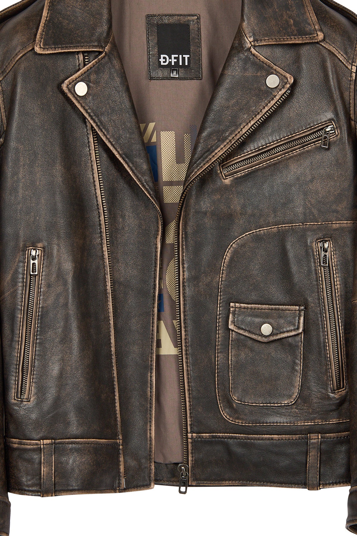 Carter Erkek Kahverengi Biker Deri Mont - Image 5