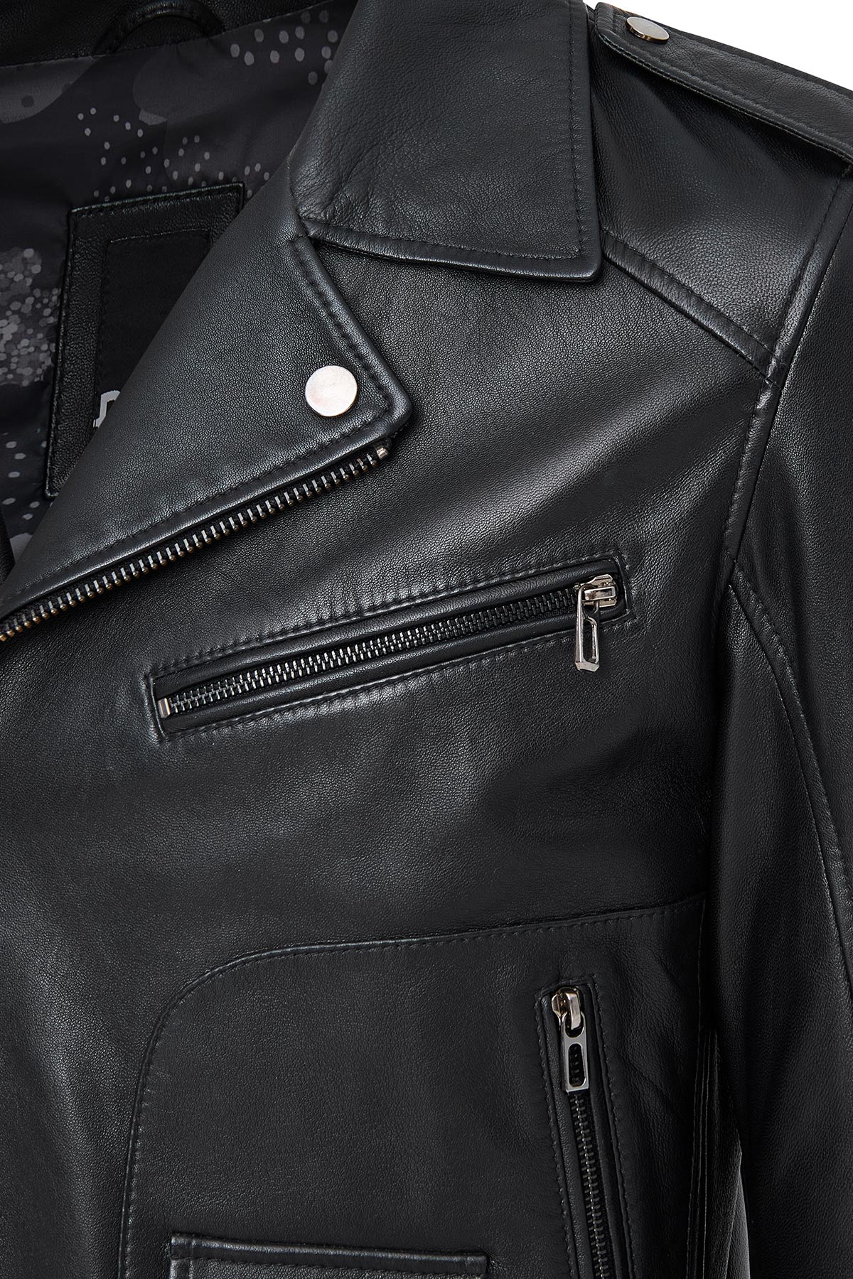 Carter Erkek Siyah Biker Deri Mont - Image 11