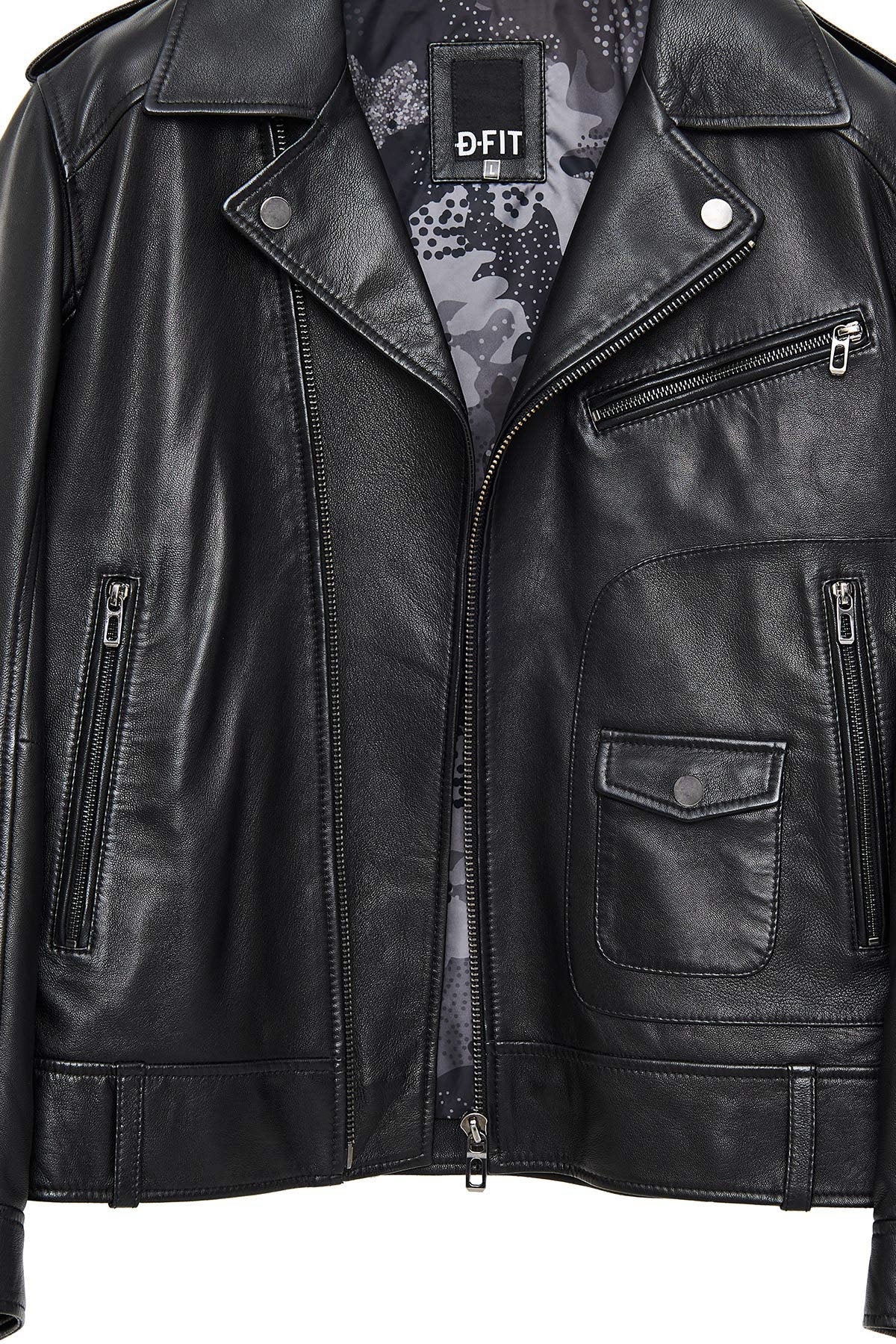 Carter Erkek Siyah Biker Deri Mont - Image 12