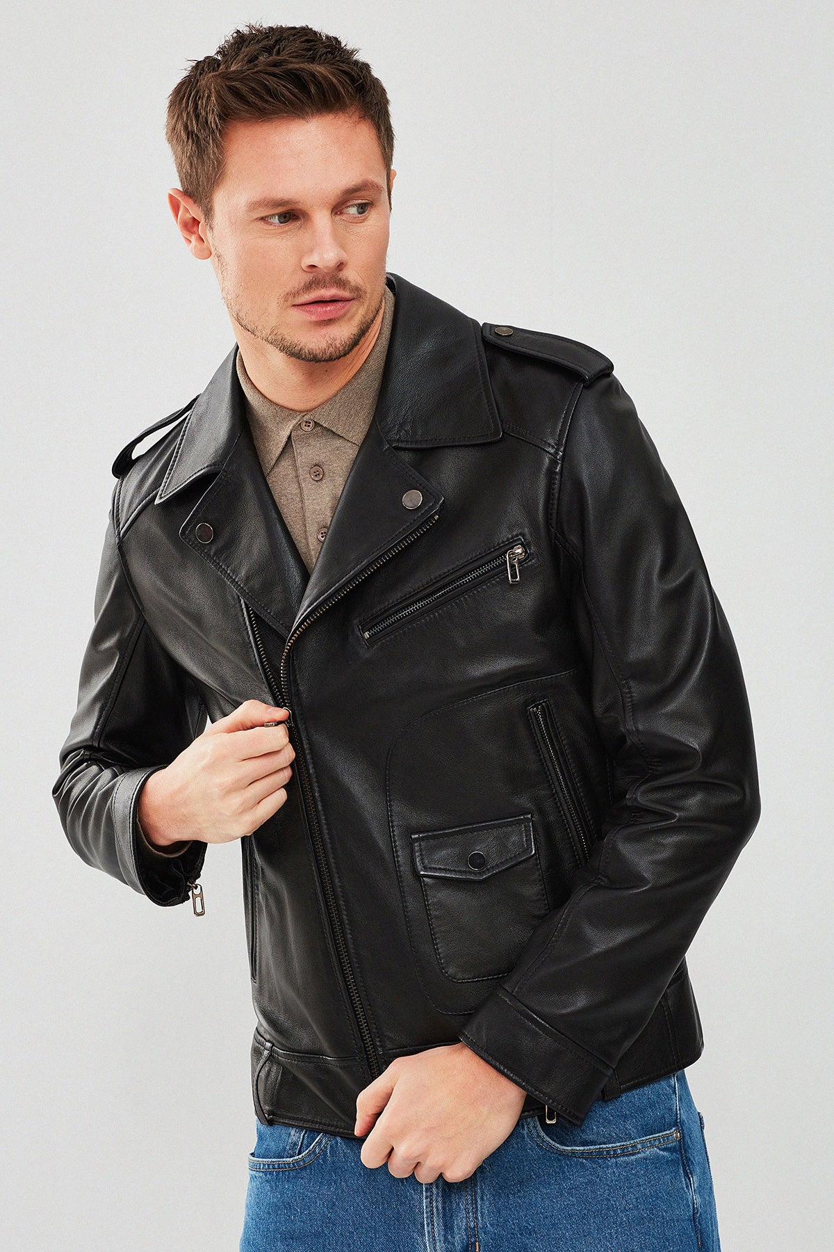 Carter Erkek Siyah Biker Deri Mont - Image 2