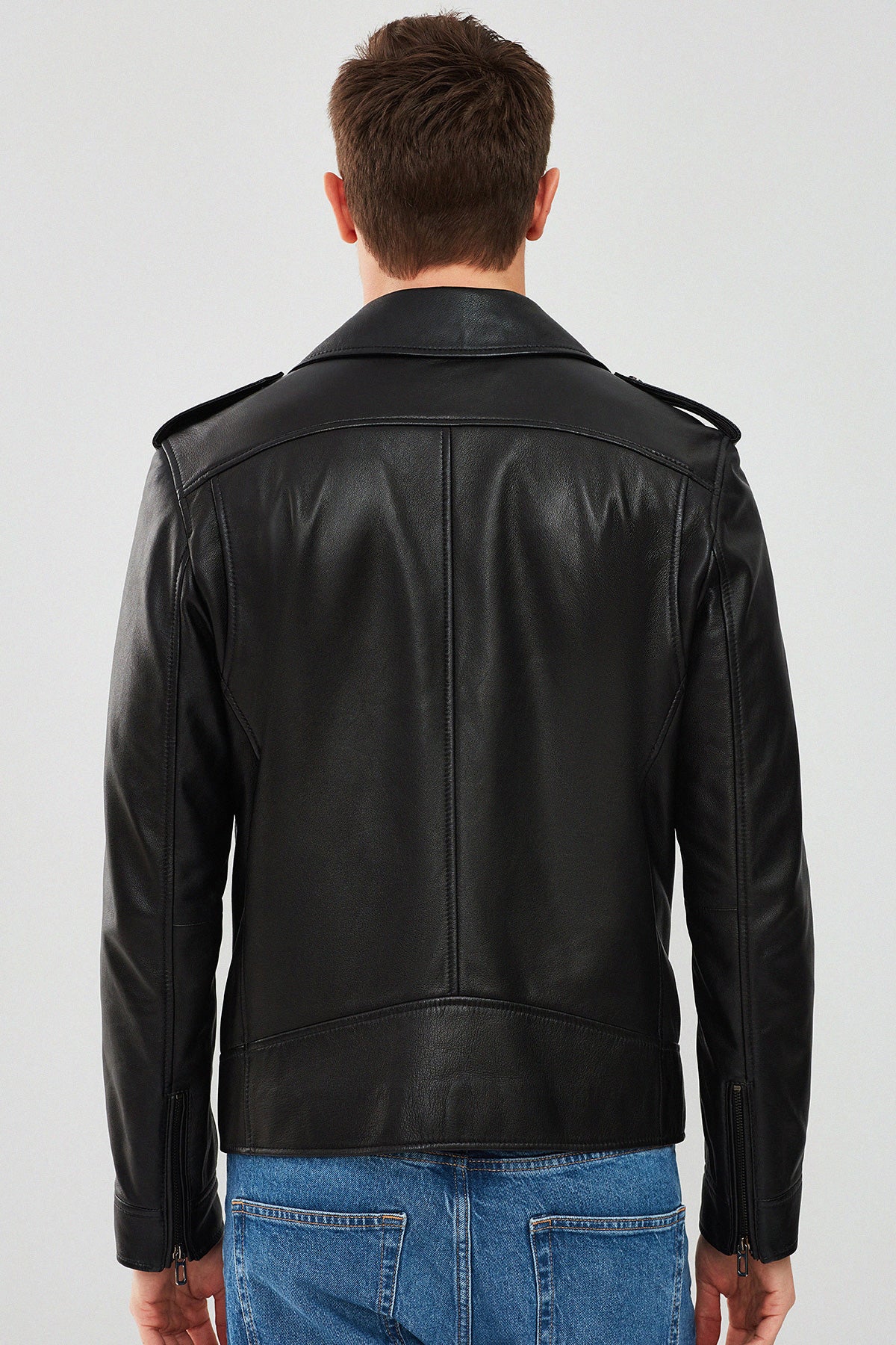 Carter Erkek Siyah Biker Deri Mont - Image 3