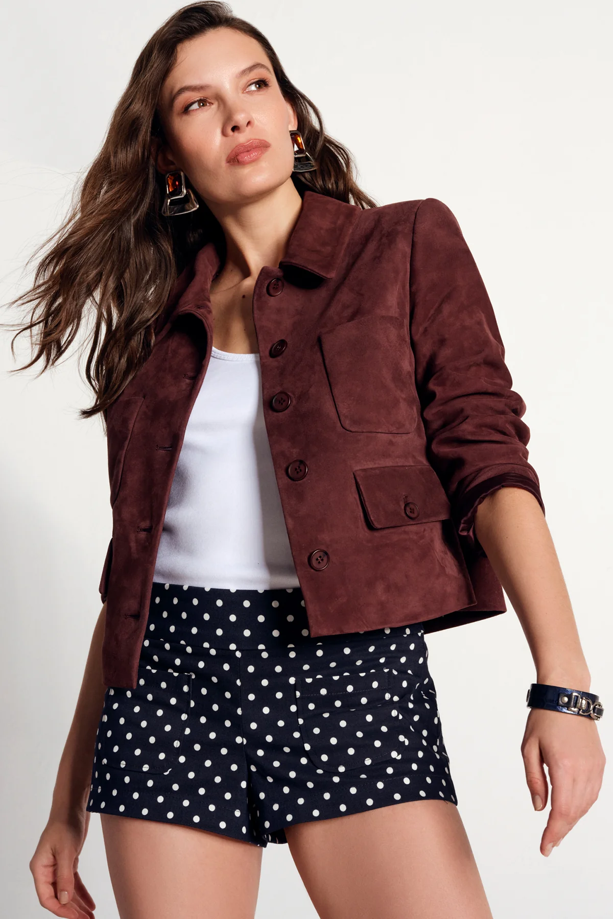 Cassandra Kadın Bordo Slim-Fit Süet Deri Ceket - Image 3