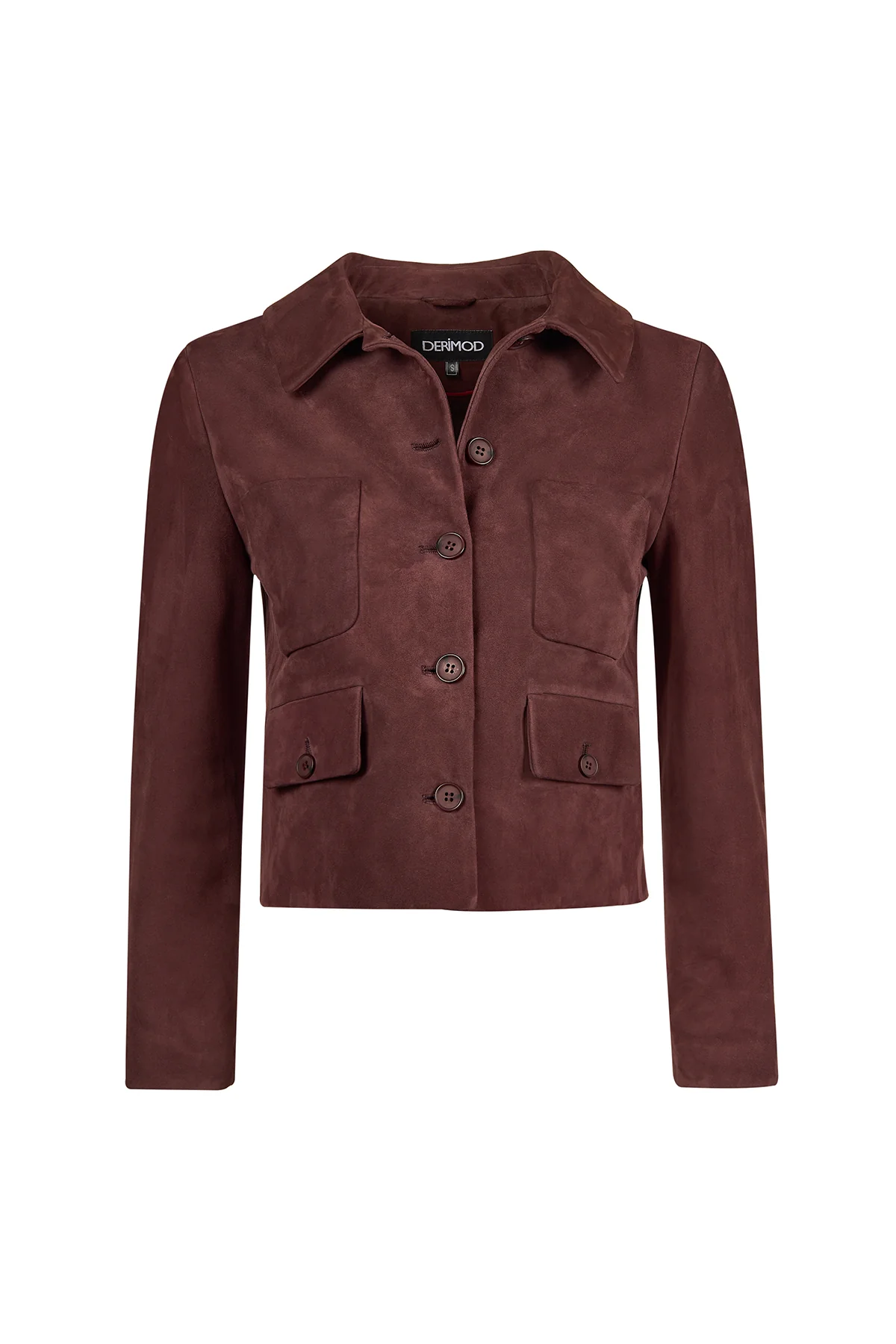 Cassandra Kadın Bordo Slim-Fit Süet Deri Ceket - Image 6