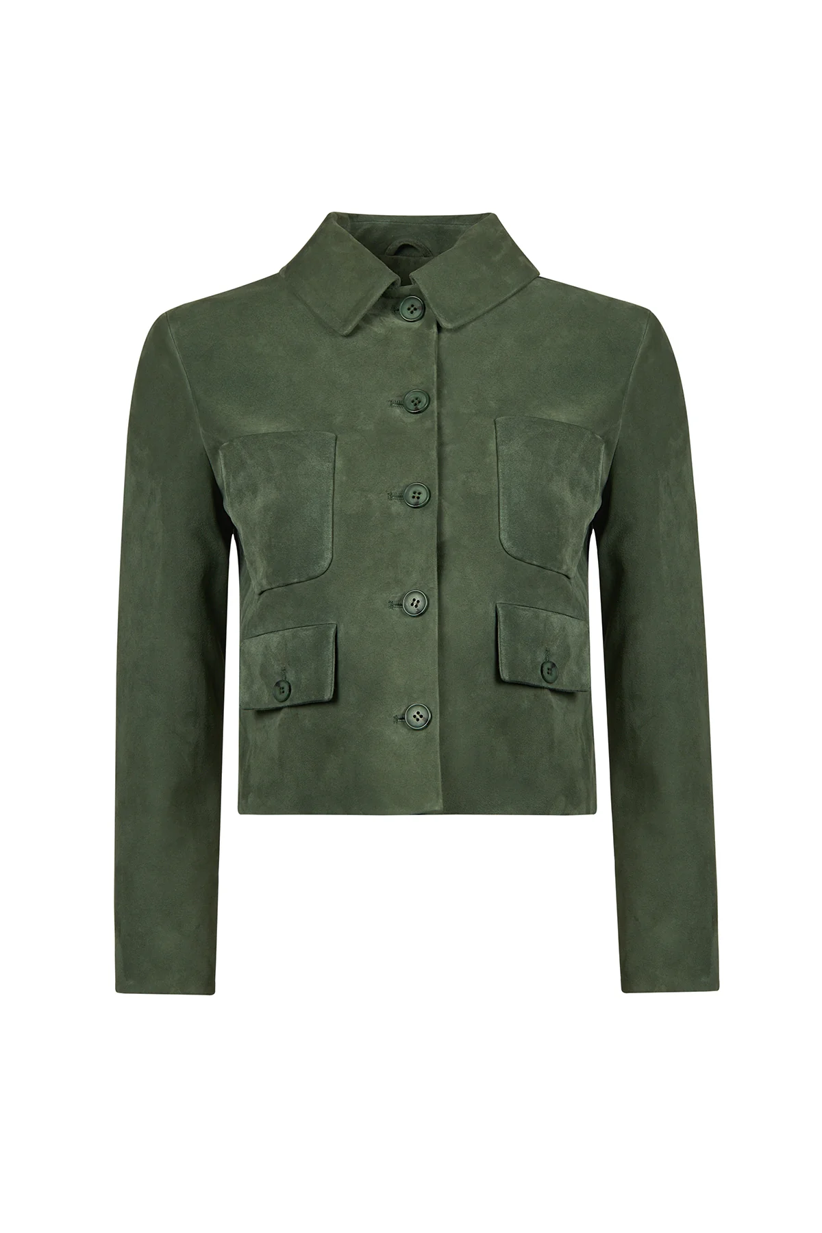 Cassandra Kadın Yeşil Slim-Fit Süet Deri Ceket - Image 2