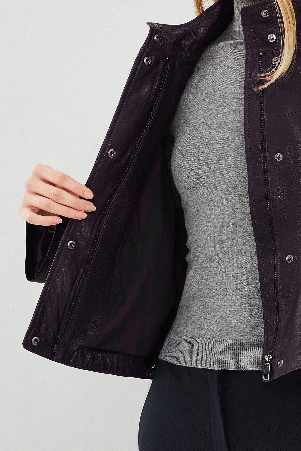Cassy Kadın Mor Oversize Deri Ceket - Image 7