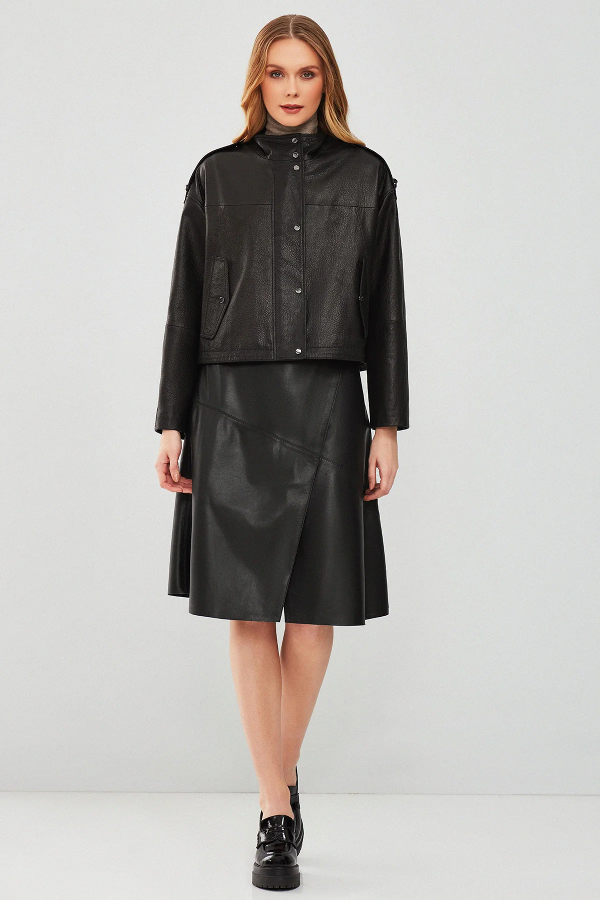 Cassy Kadın Siyah Oversize Deri Ceket - Image 7