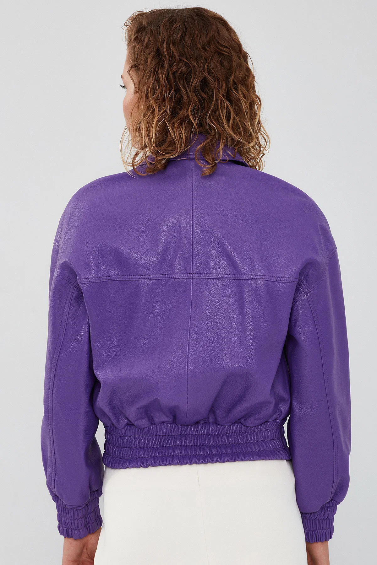 Chloe Kadın Mor Oversize Deri Ceket - Image 8