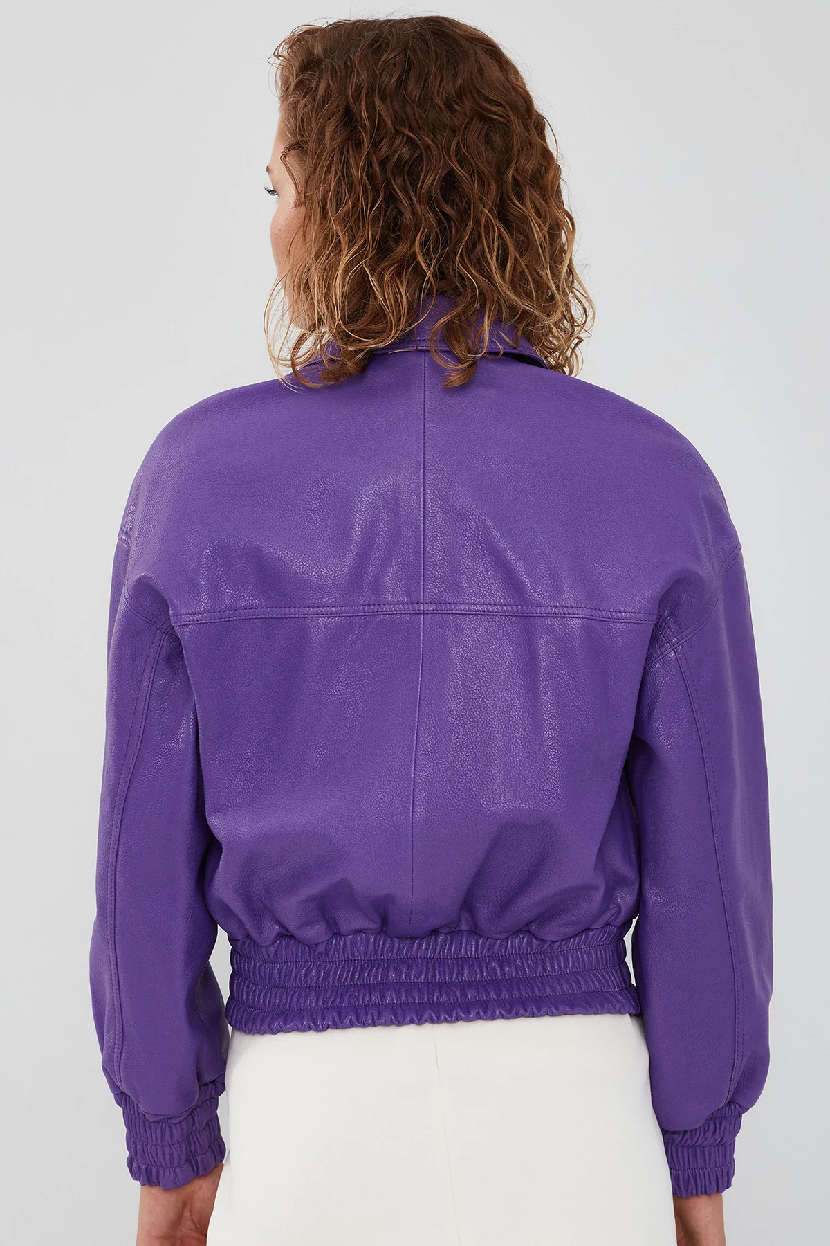 Chloe Kadın Mor Oversize Kısa Deri Mont - Image 6