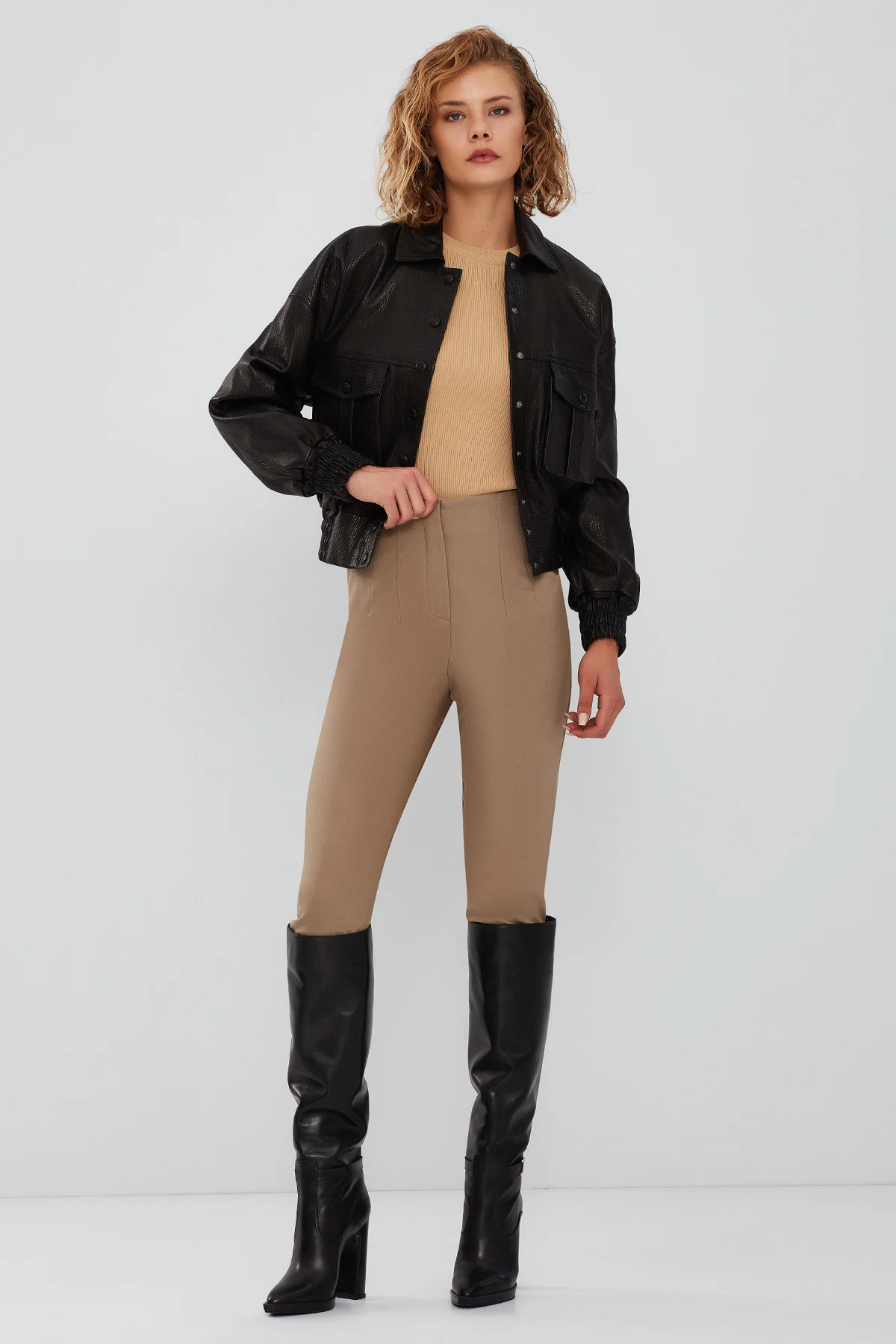 Chloe Kadın Siyah Oversize Deri Ceket - Image 6