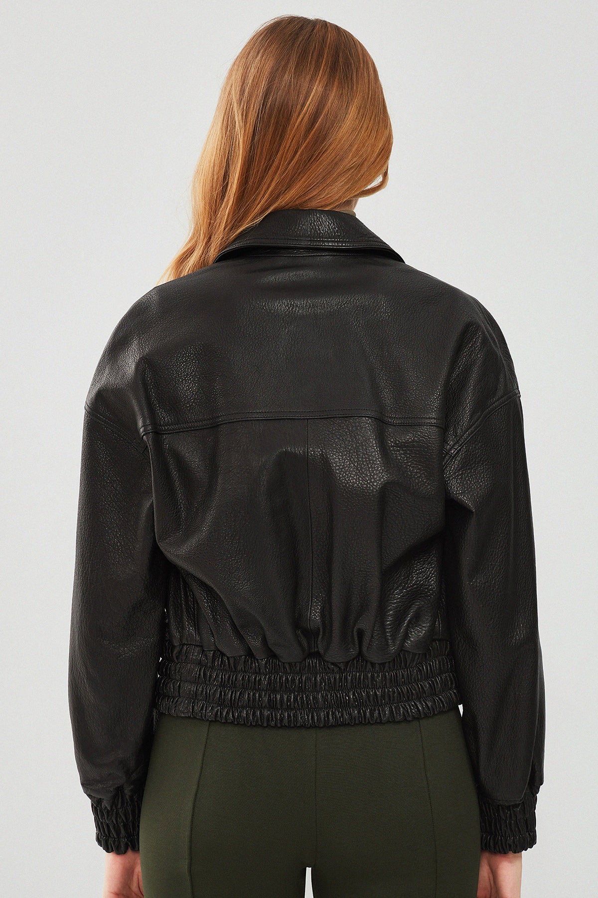 Chloe Kadın Siyah Oversize Deri Ceket - Image 4