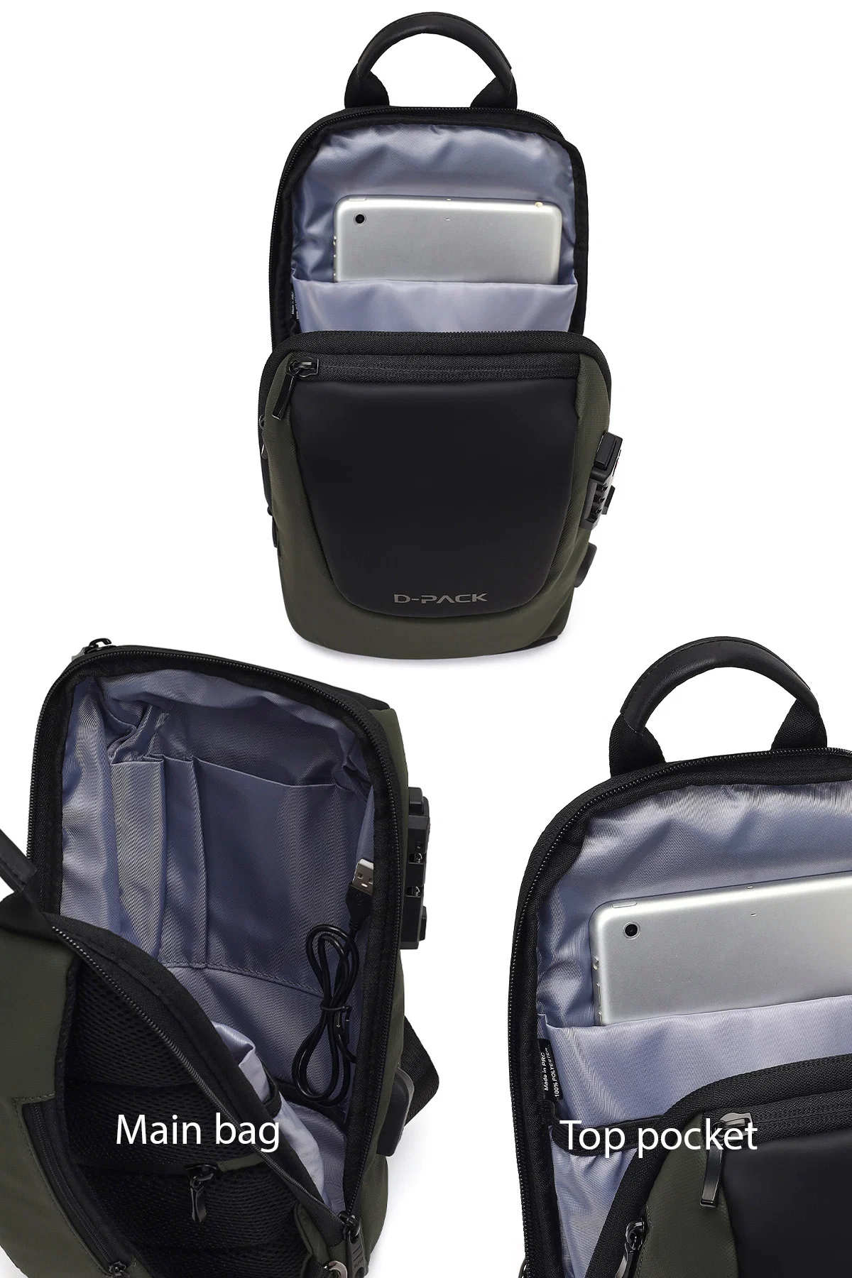 D-Pack Erkek Haki Teknolojik Çapraz Çanta - Image 5