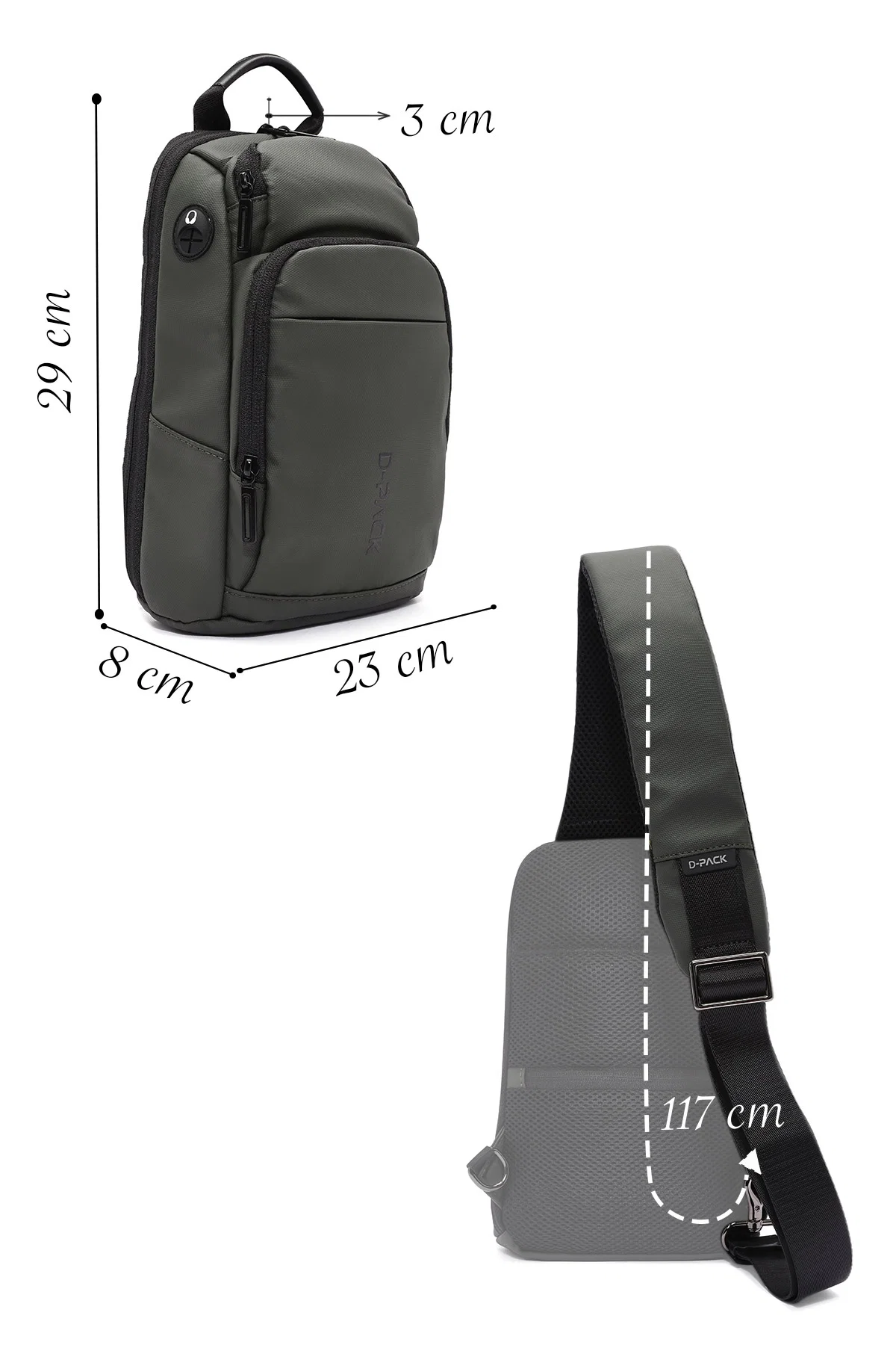 D-Pack Erkek Haki Teknolojik Kumaş Çapraz Çanta - Image 2